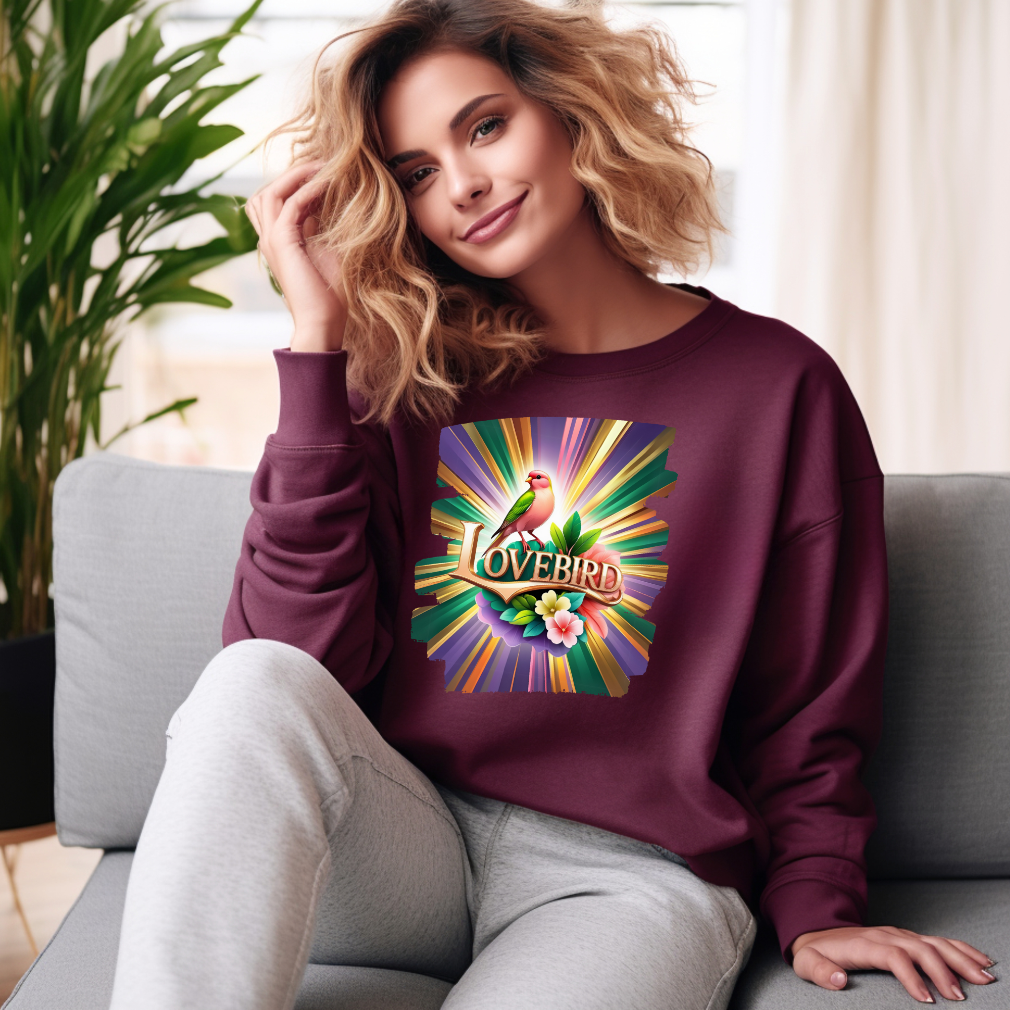 Rainbow Lovebird Floral Sweatshirt