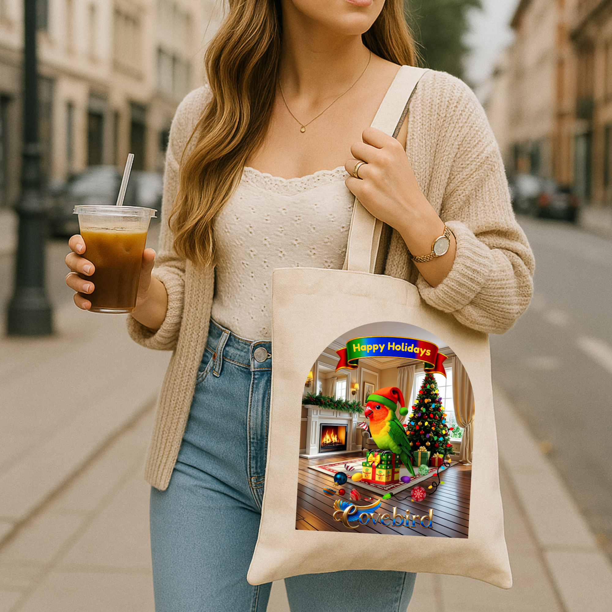 Happy Holidays Lovebird Tote Bag