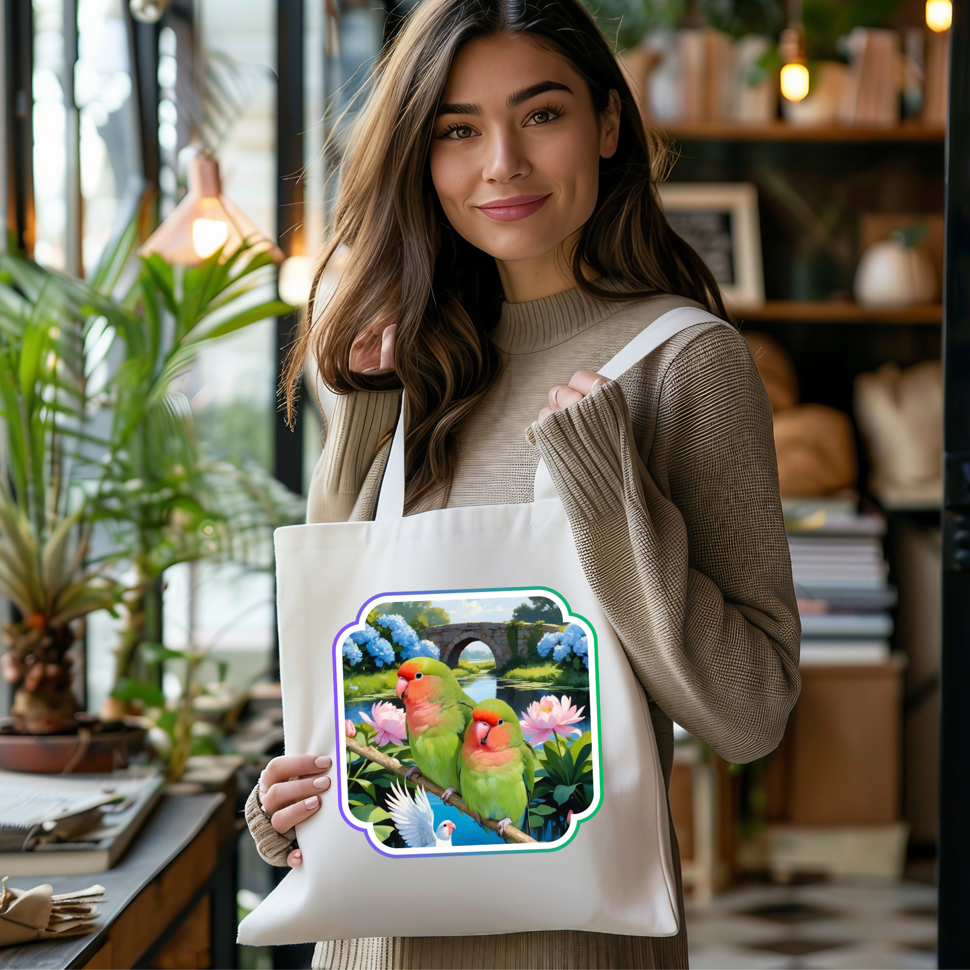 Lovebird Lover Bridge Tote Bag