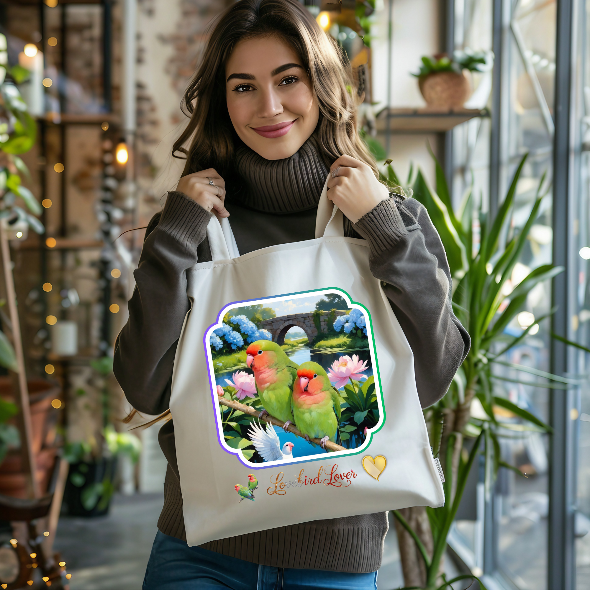 Lovebird Lover Floral Tote Bag