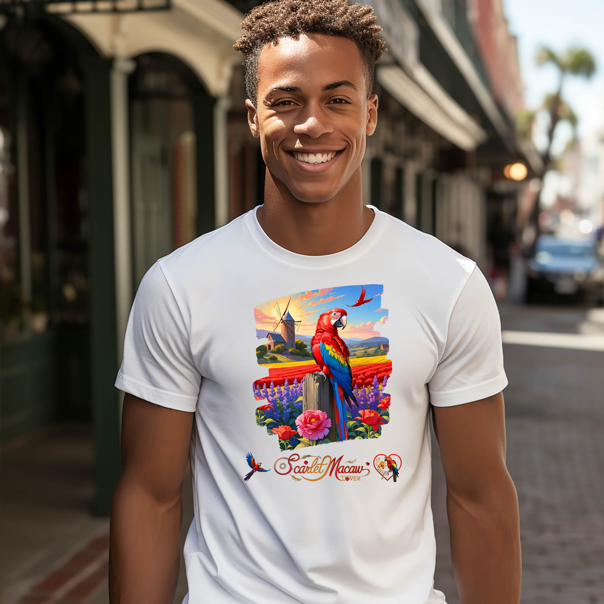 Scarlet Macaw Lover Floral T-Shirt