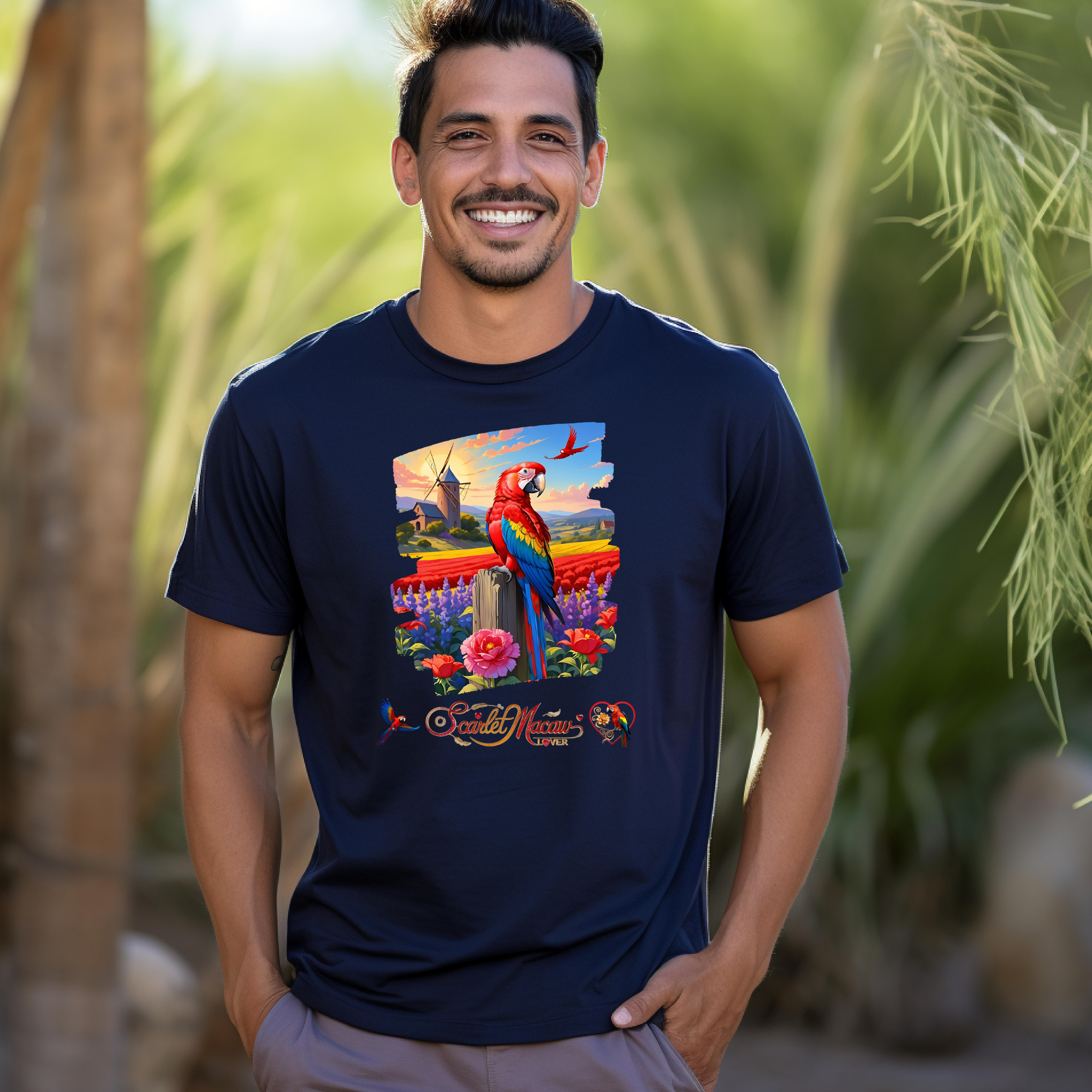 Scarlet Macaw Lover Floral T-Shirt