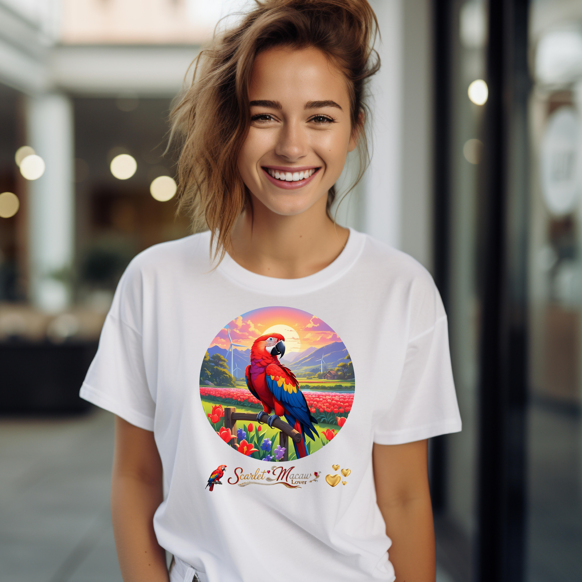 Scarlet Macaw Lover Floral T-Shirt