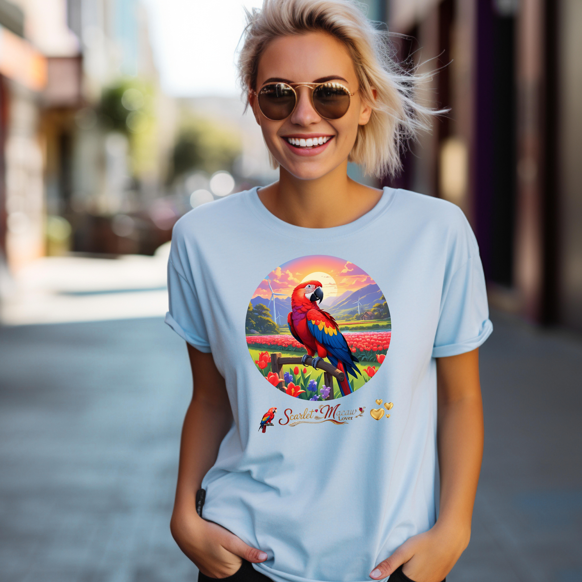 Scarlet Macaw Lover Floral T-Shirt