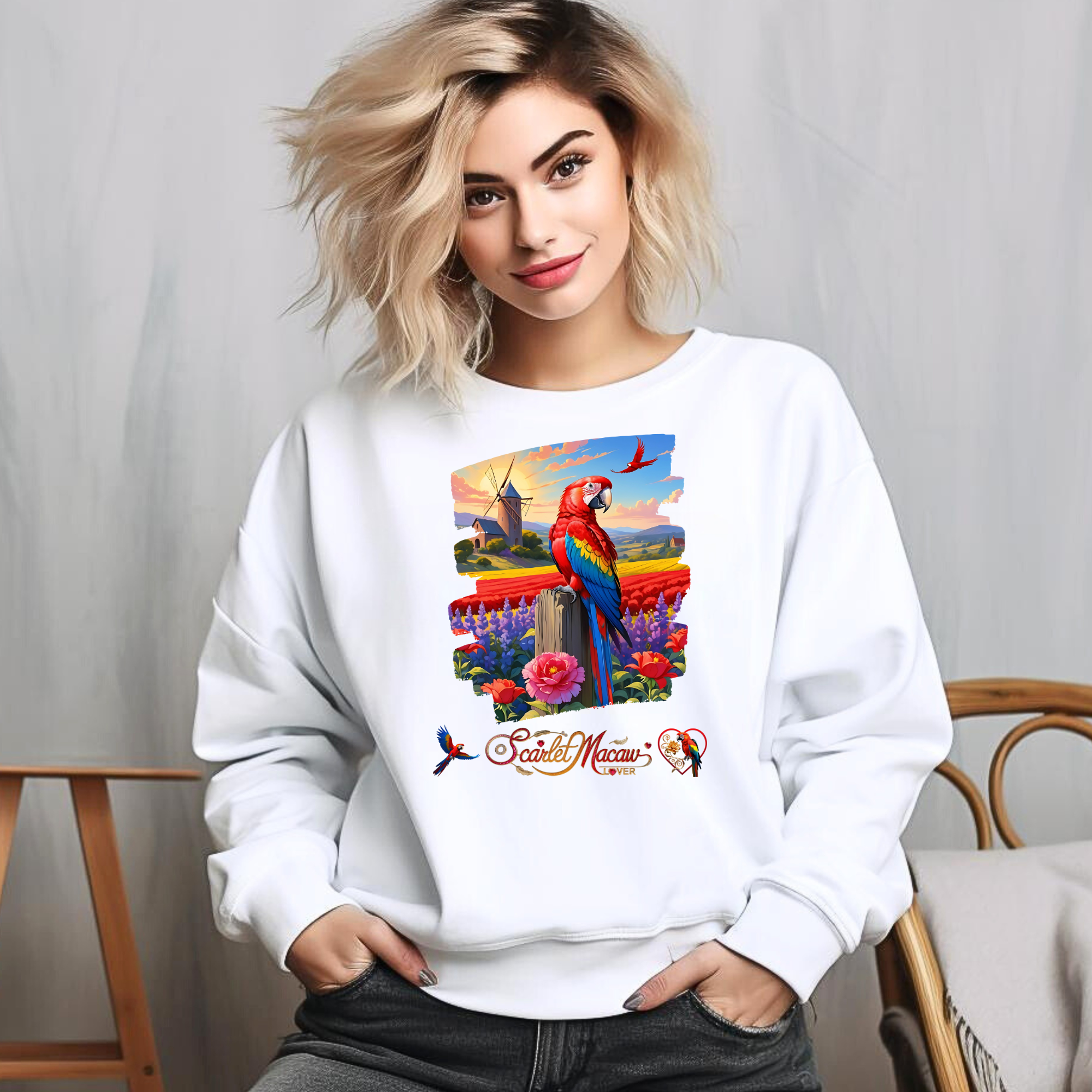 Scarlet Macaw Lover Floral Sweatshirt