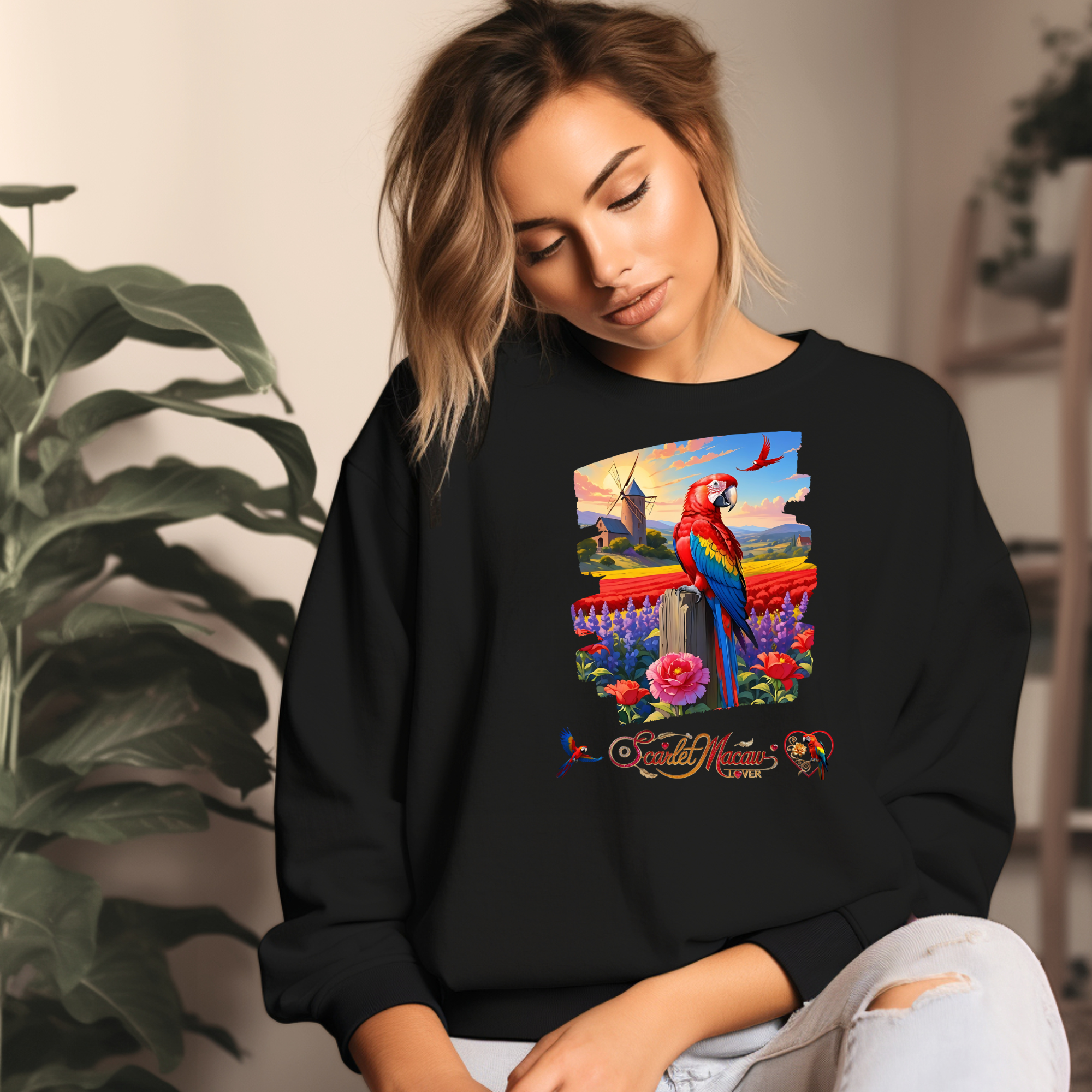 Scarlet Macaw Lover Floral Sweatshirt