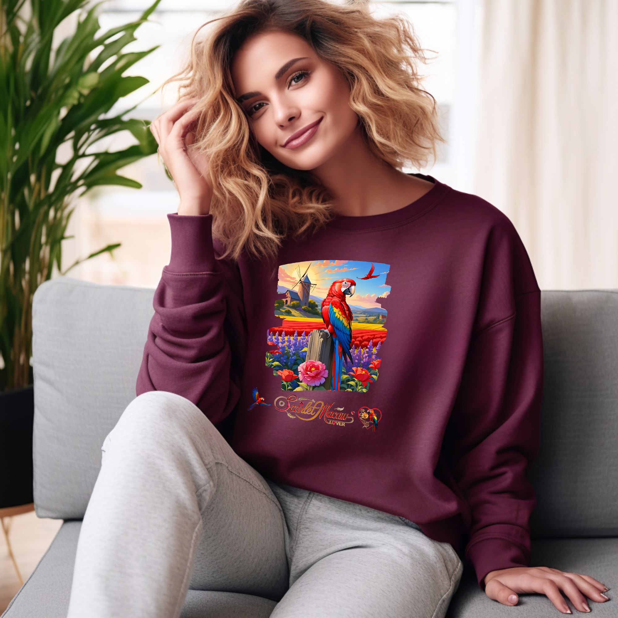Scarlet Macaw Lover Floral Sweatshirt