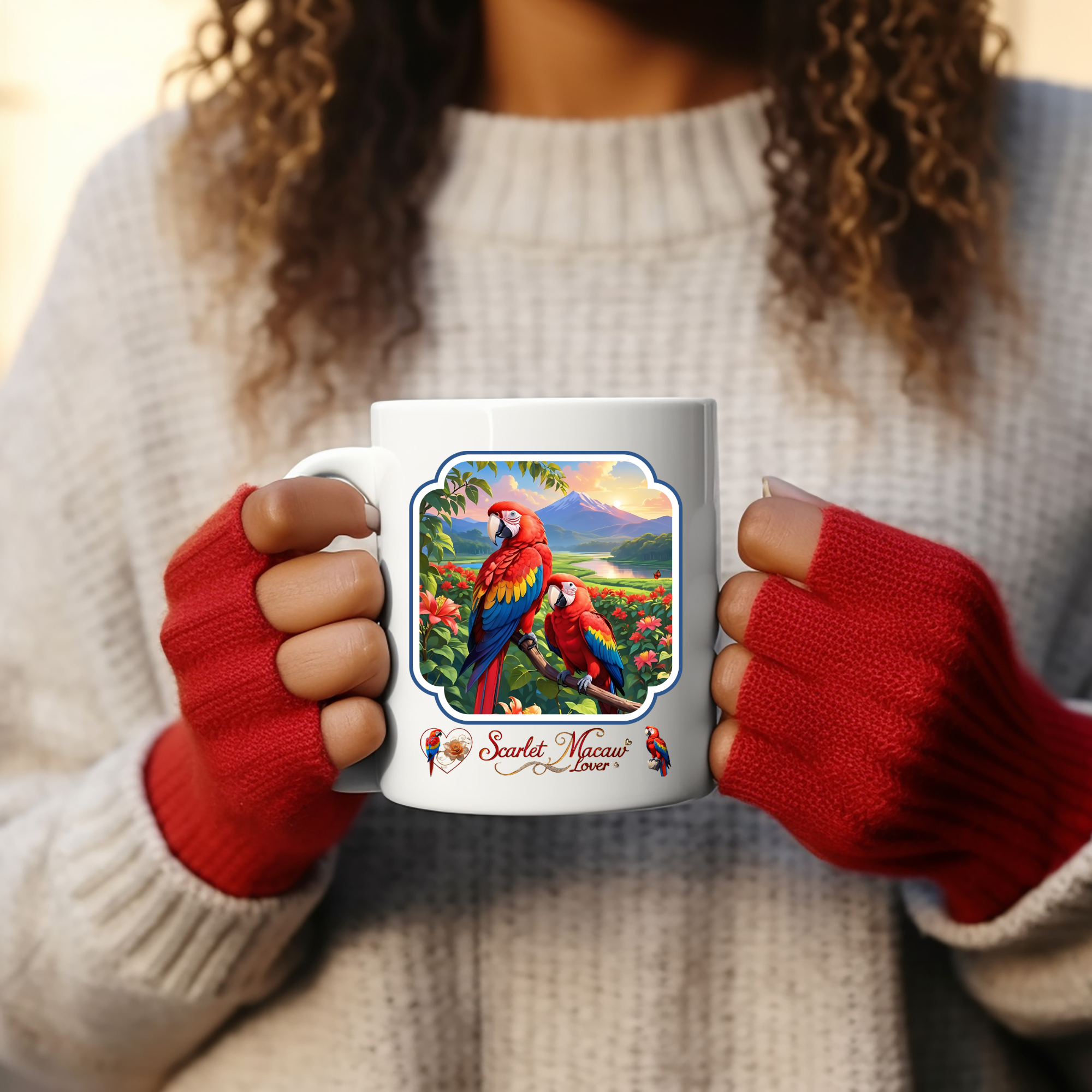 Scarlet Macaw Lover Floral Mug