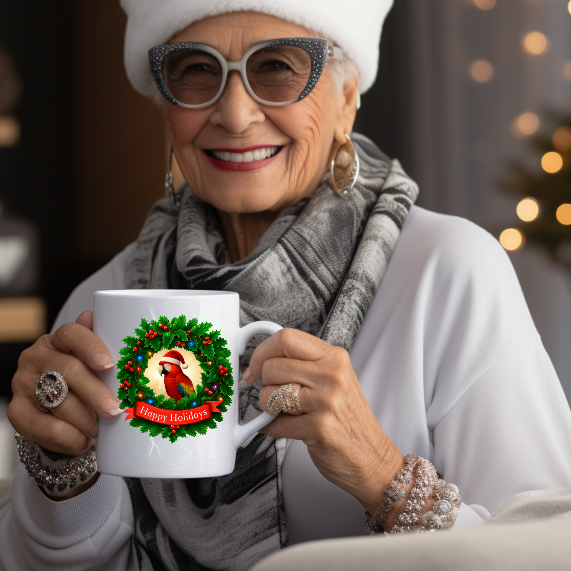 Happy Holidays Scarlet Wreath Mug