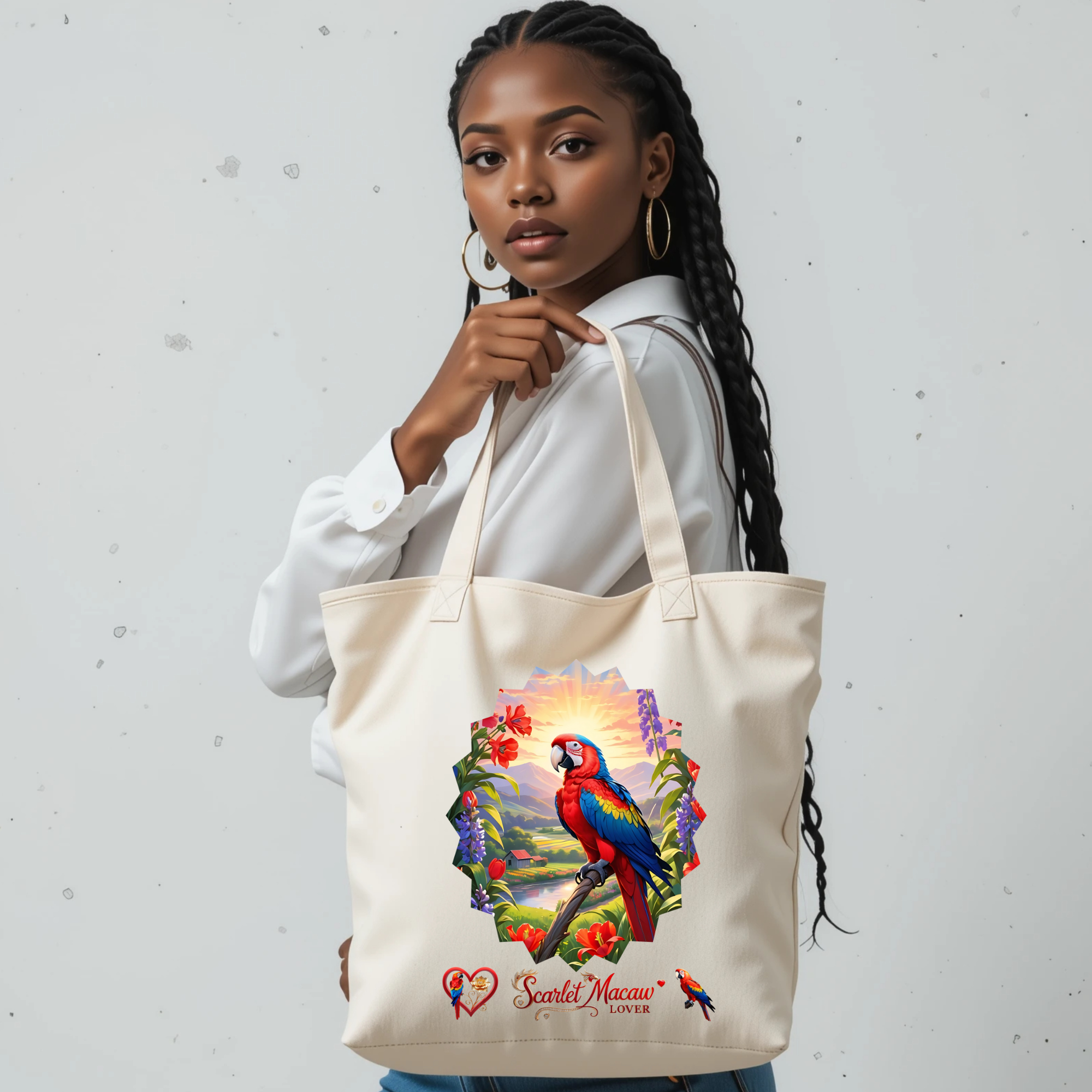Floral Scarlet Macaw Lover Tote Bag