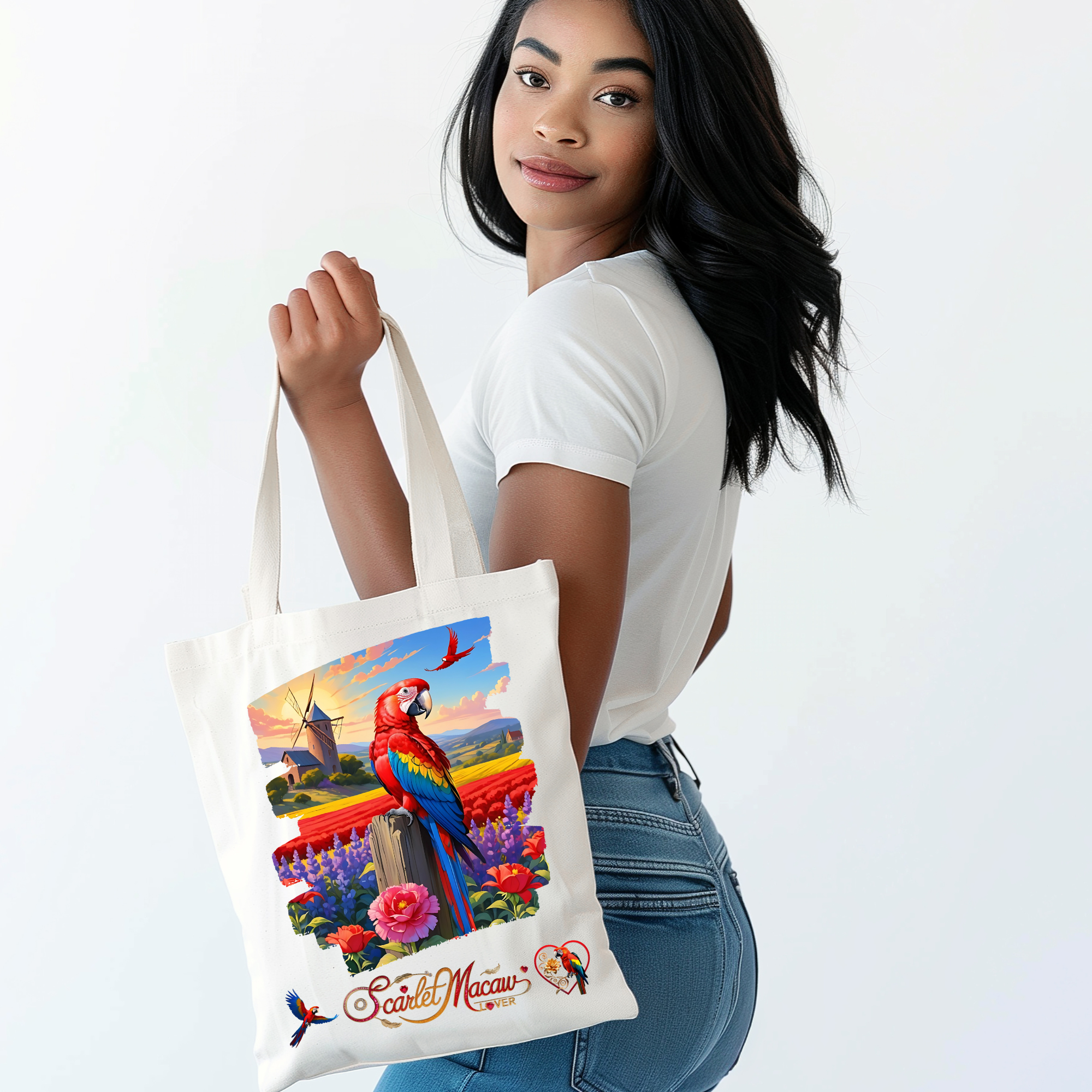Scarlet Macaw Lover Floral Tote Bag