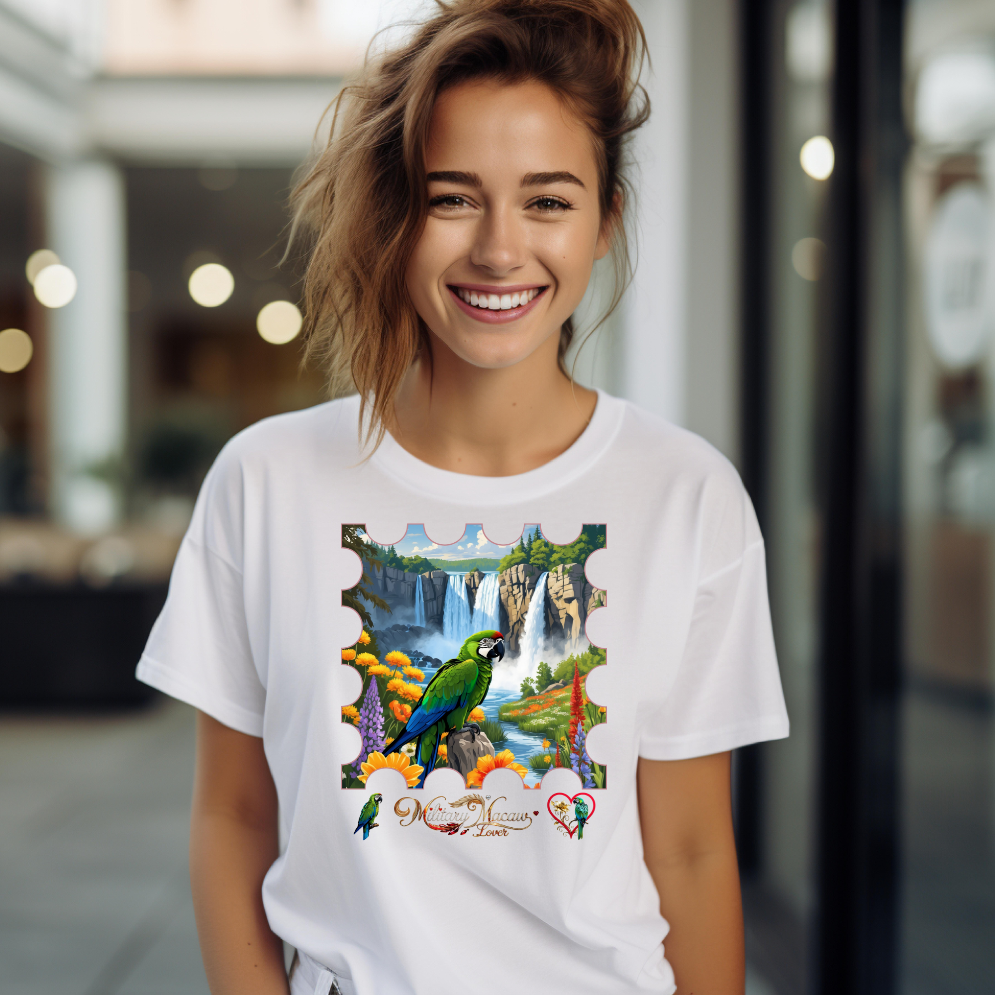 Military Macaw Lover Waterfall T-Shirt