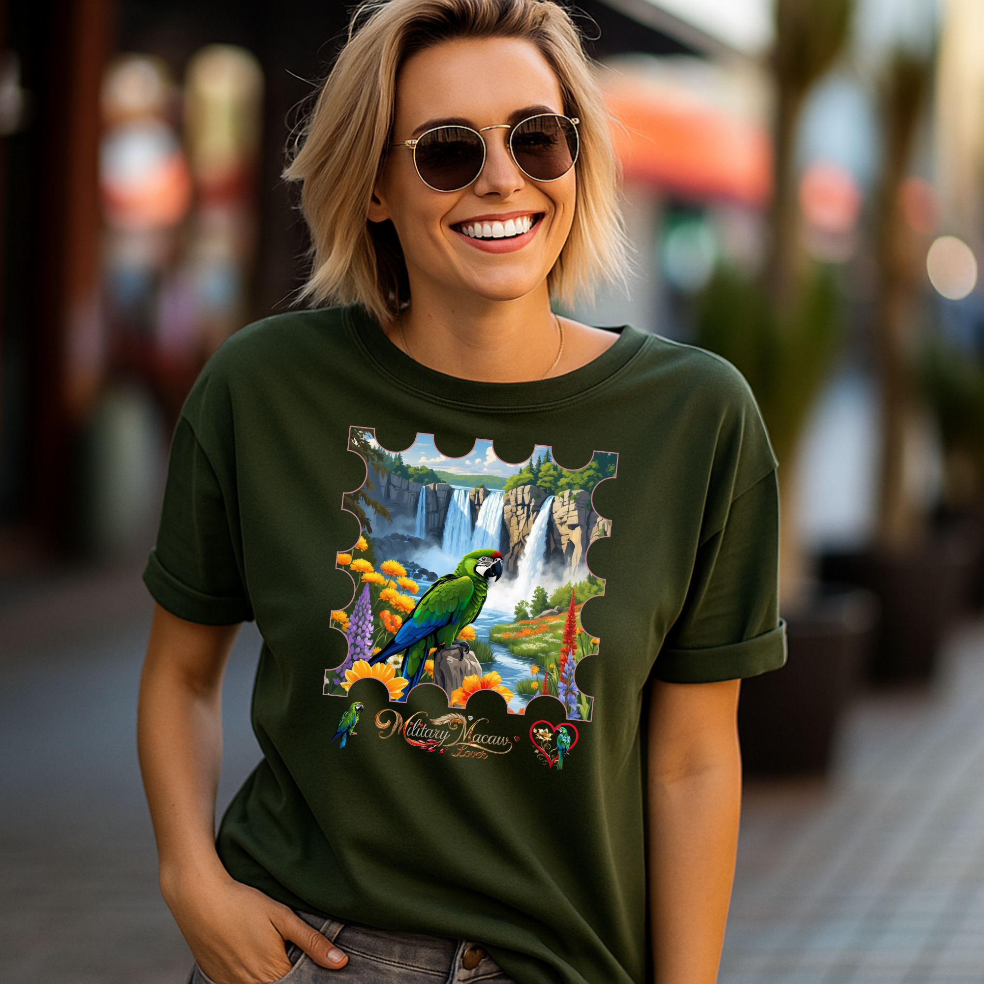 Military Macaw Lover Waterfall T-Shirt