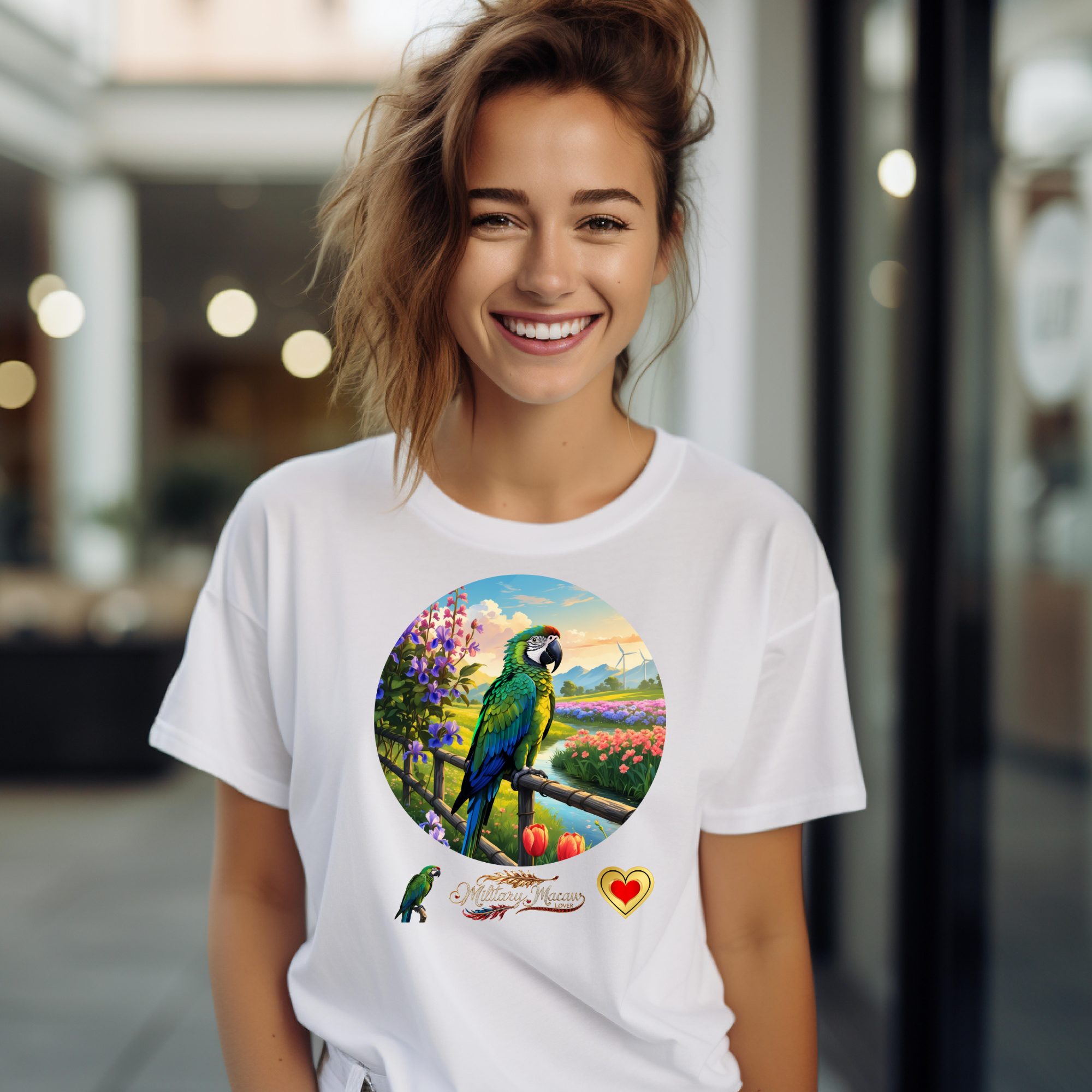 Military Macaw Lover Floral T-Shirt