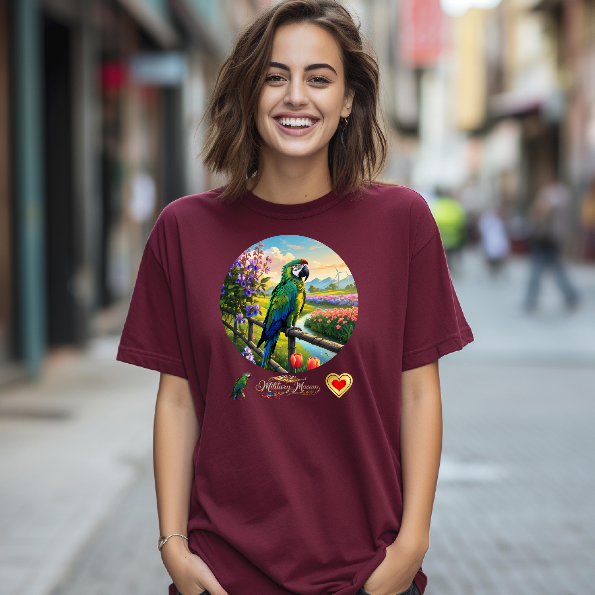 Military Macaw Lover Floral T-Shirt