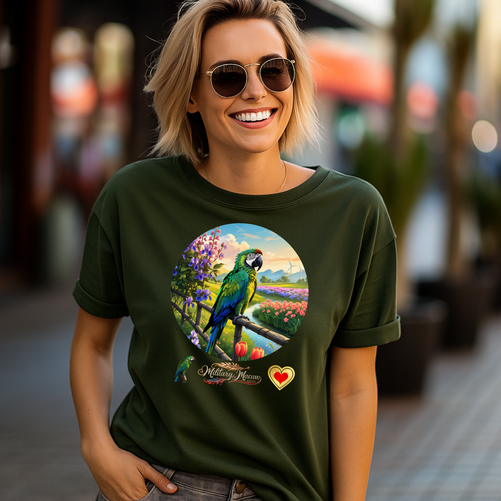 Military Macaw Lover Floral T-Shirt