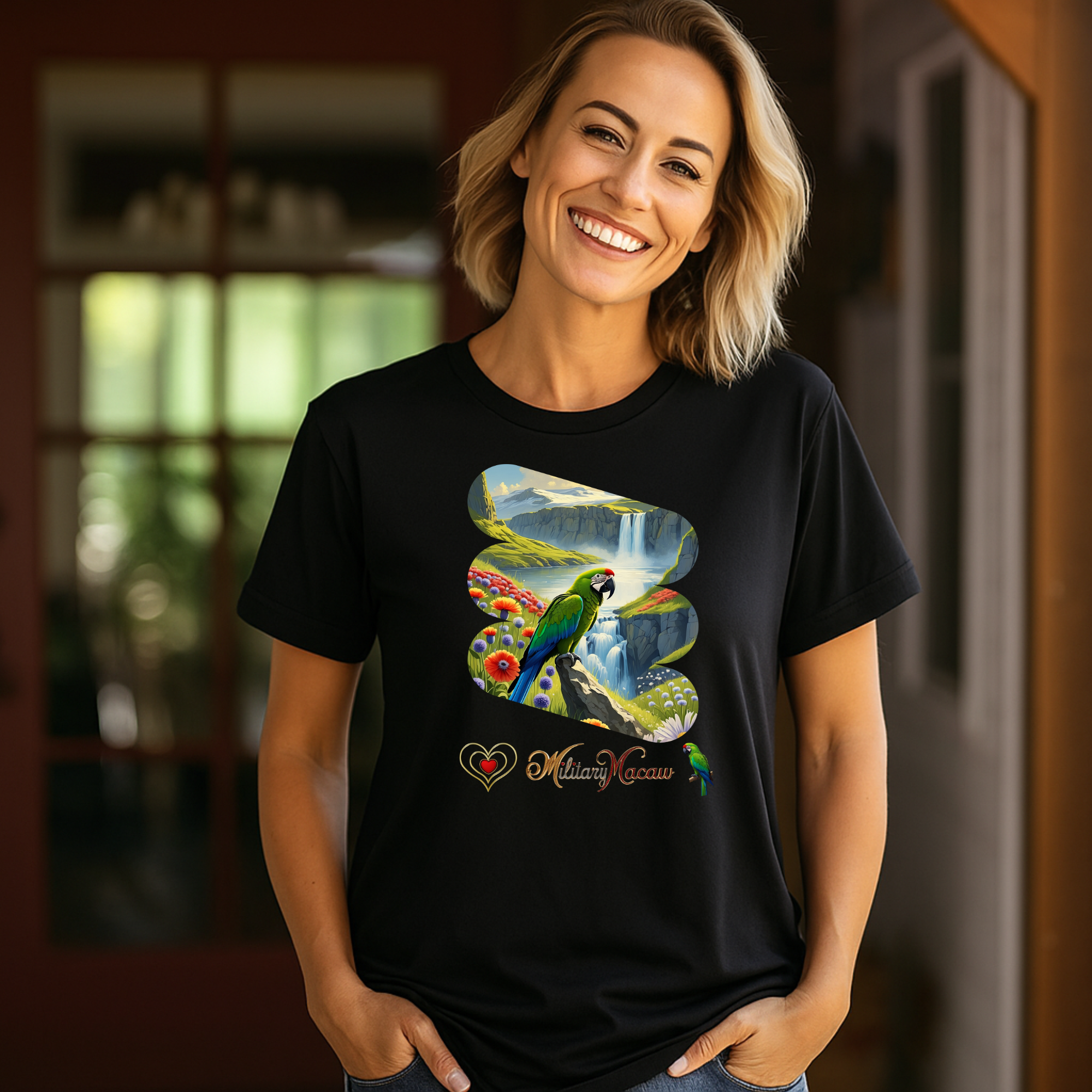 Military Macaw Waterfall T-Shirt
