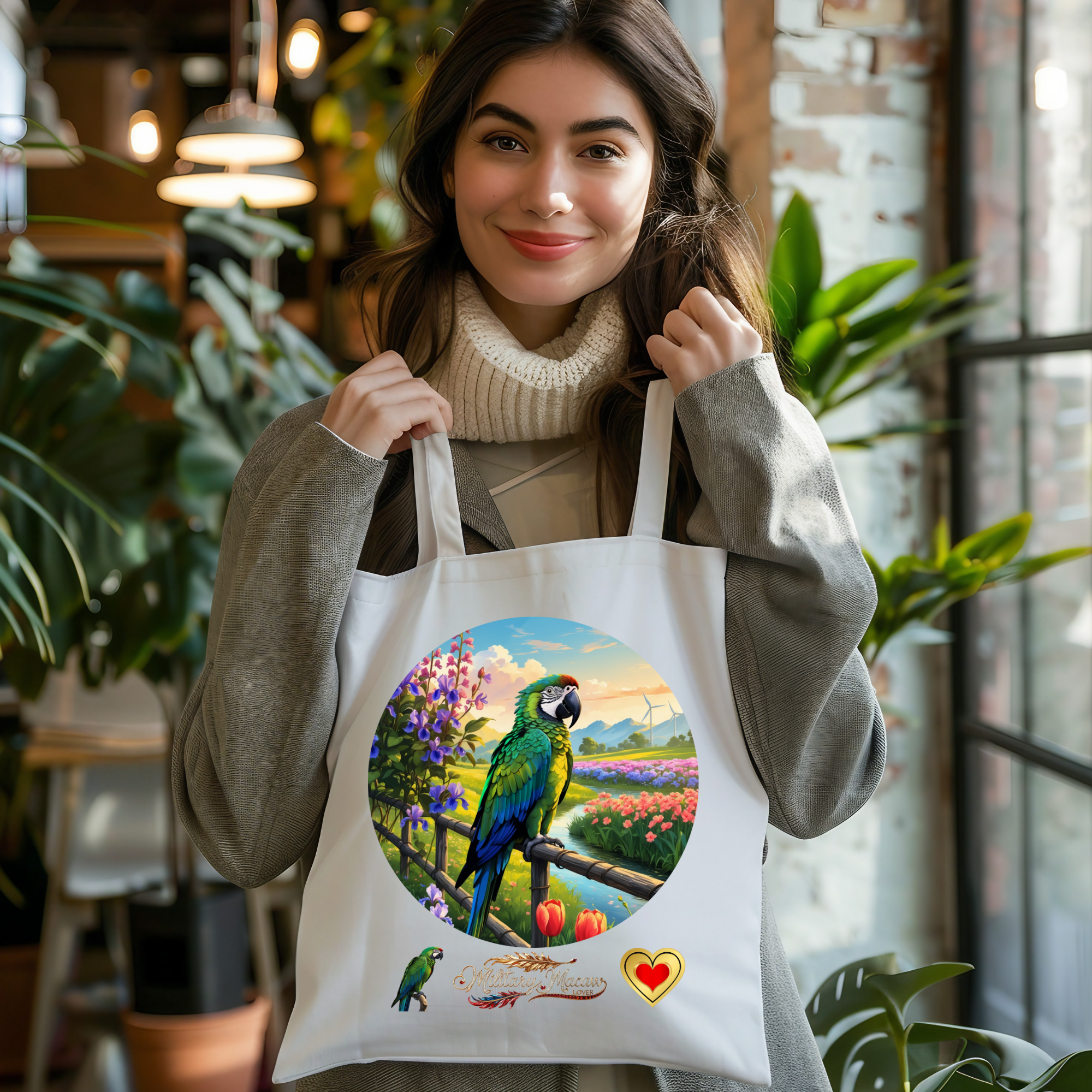 Military Macaw Lover Floral Tote Bag