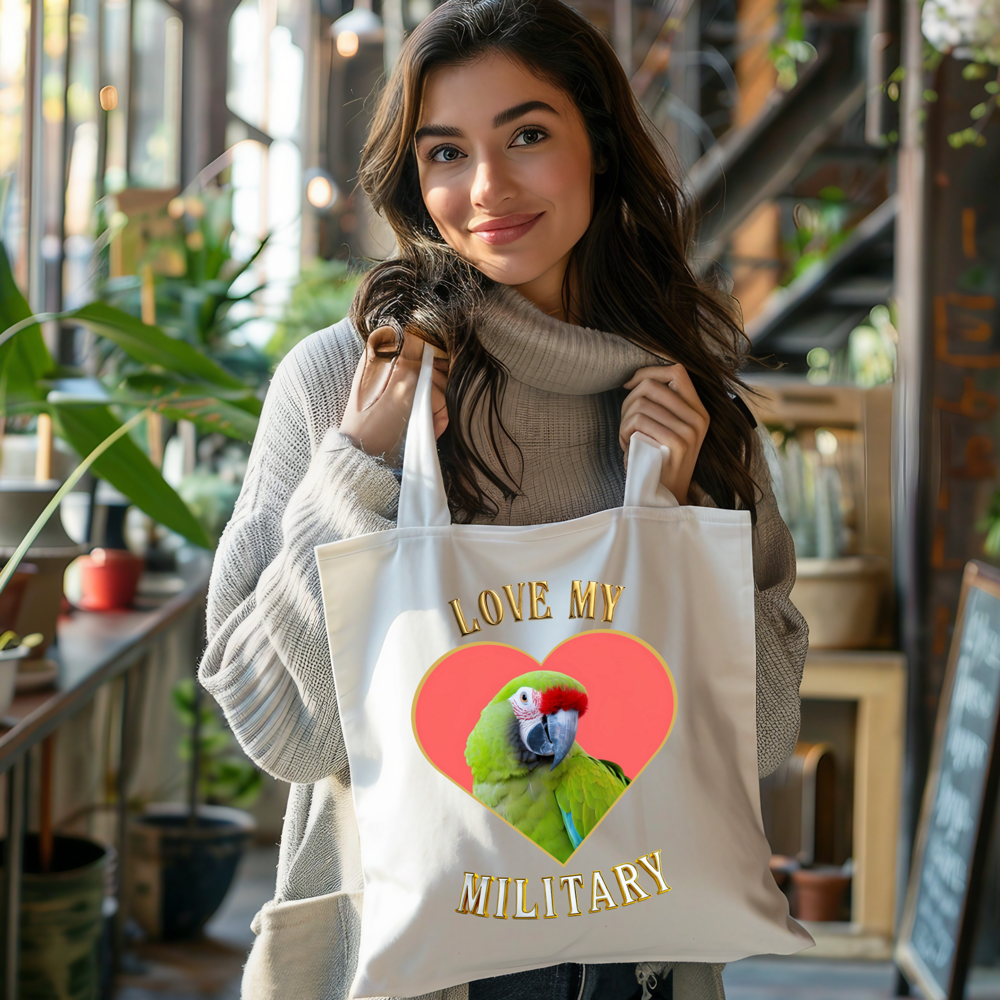 Love My Military Macaw Tote Bag