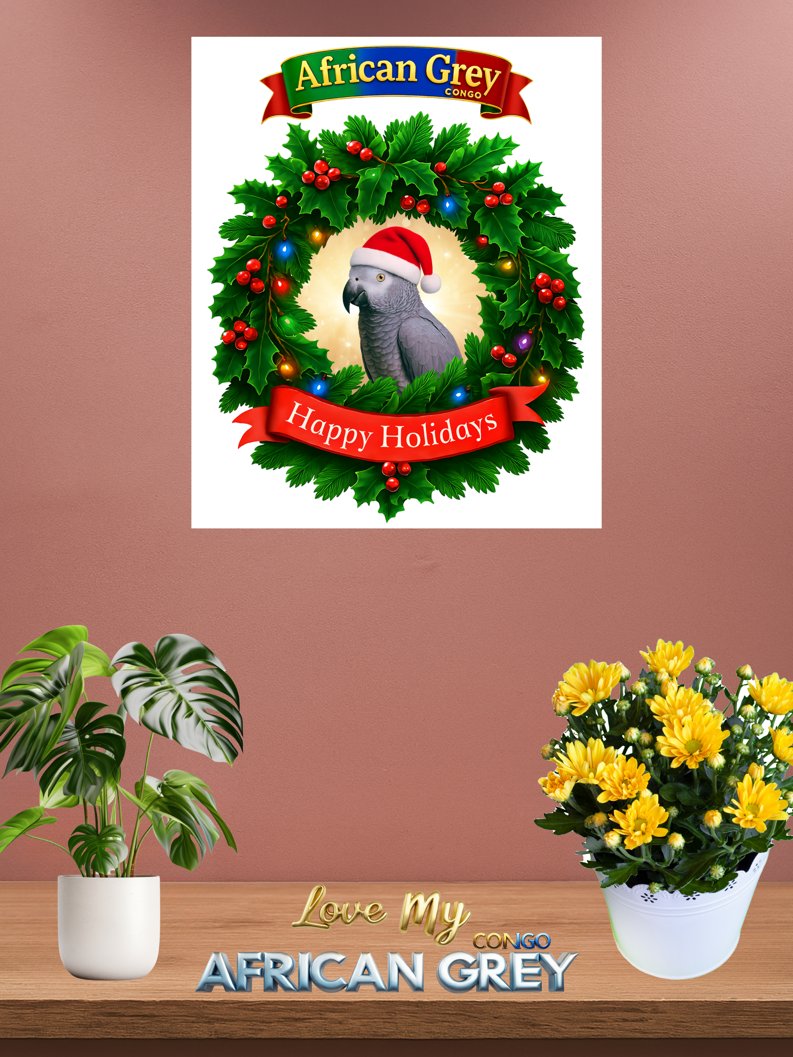 Happy Holidays Africa Grey Congo Wall-Hanging