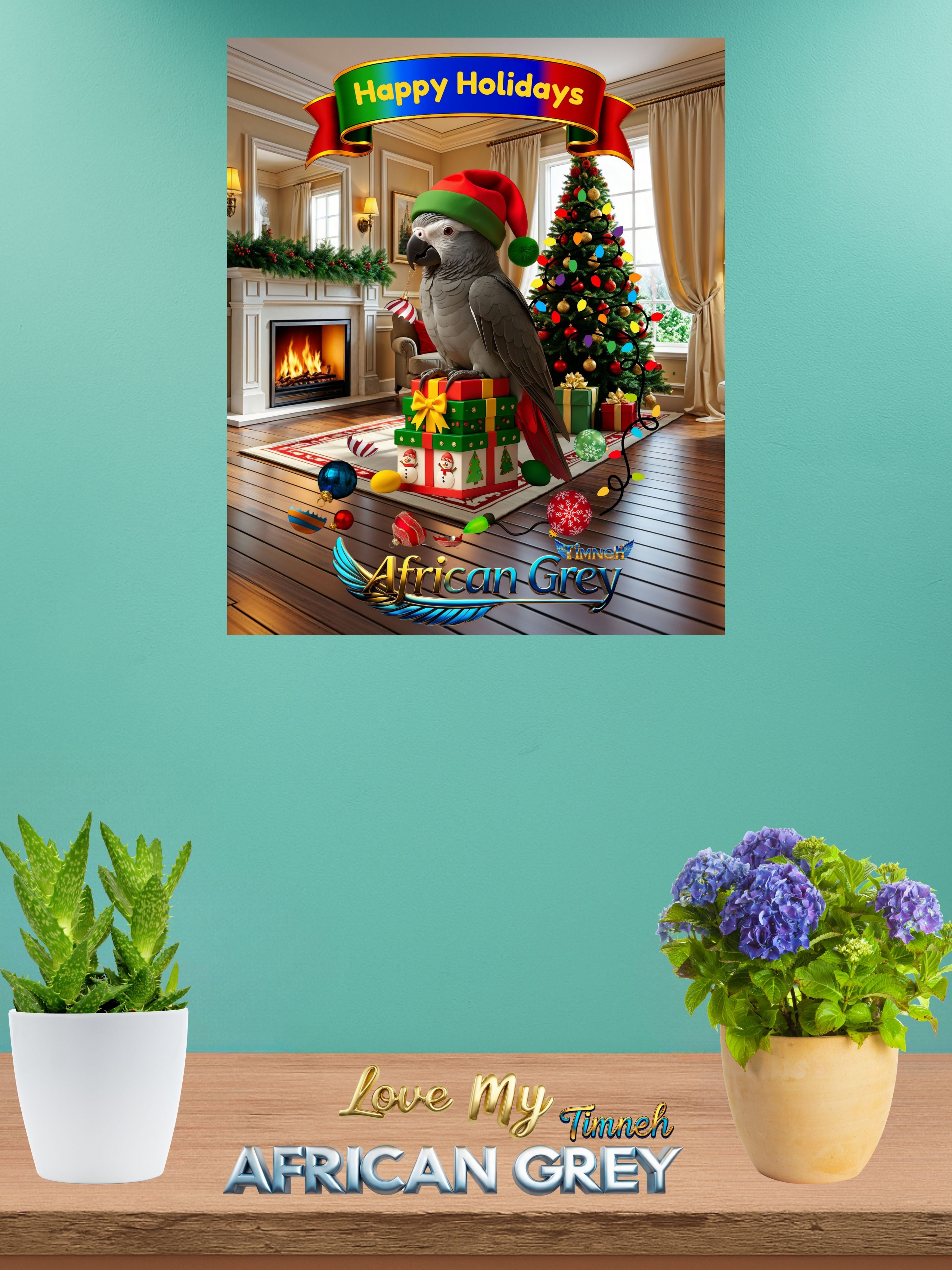 Happy Holidays Africa Grey Timneh Wall-Hanging