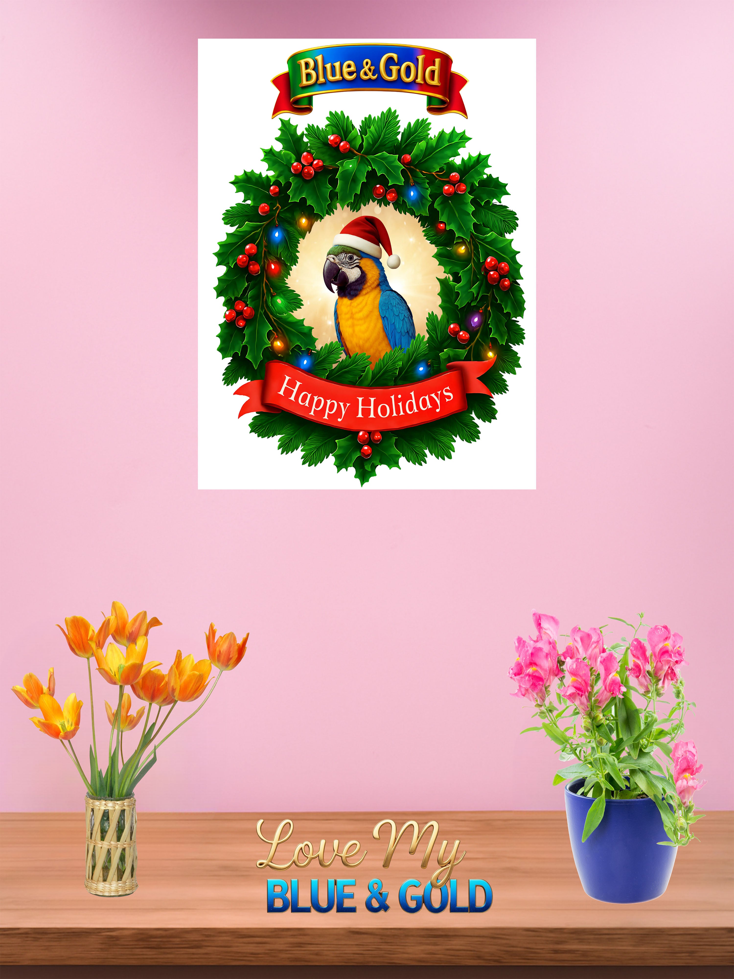 Happy Holidays Blue & Gold Wall-Hanging