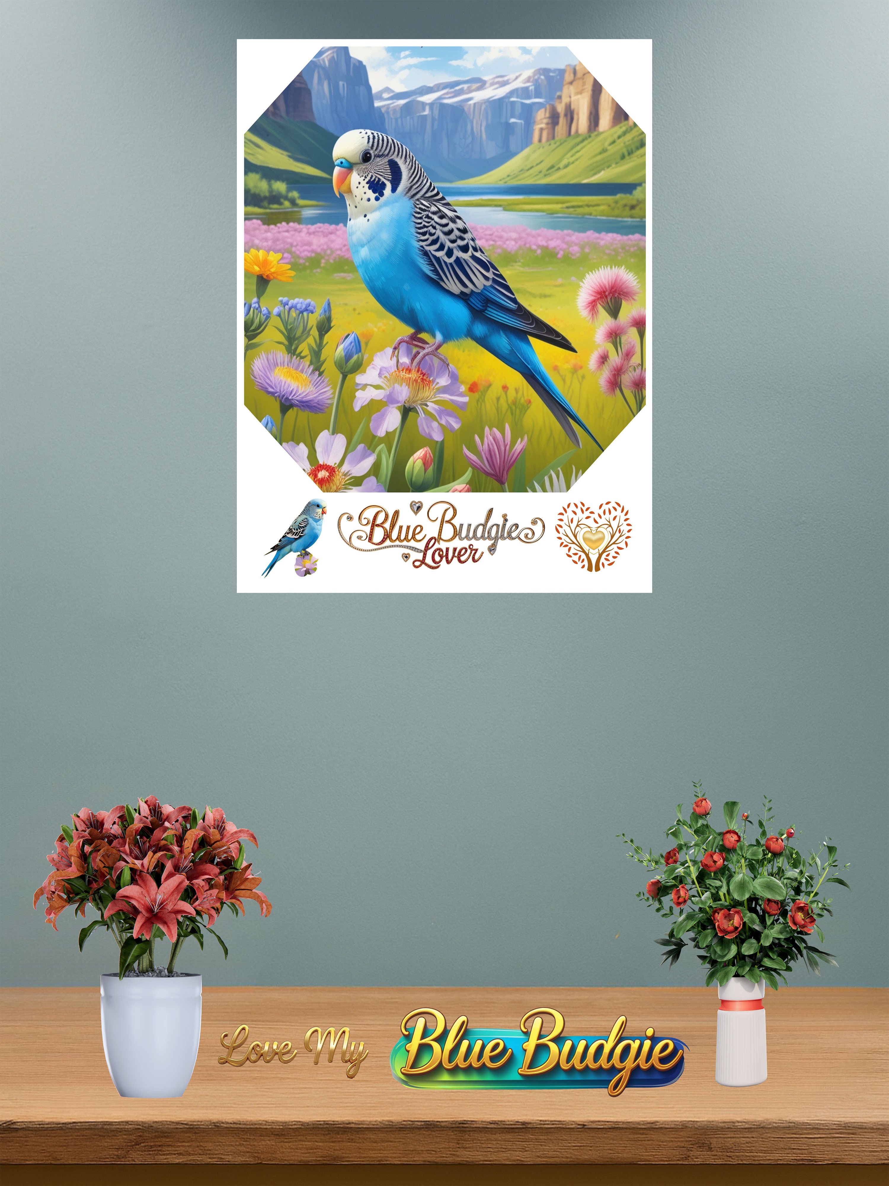 Blue Budgie Lover Mountain Wall-Hanging