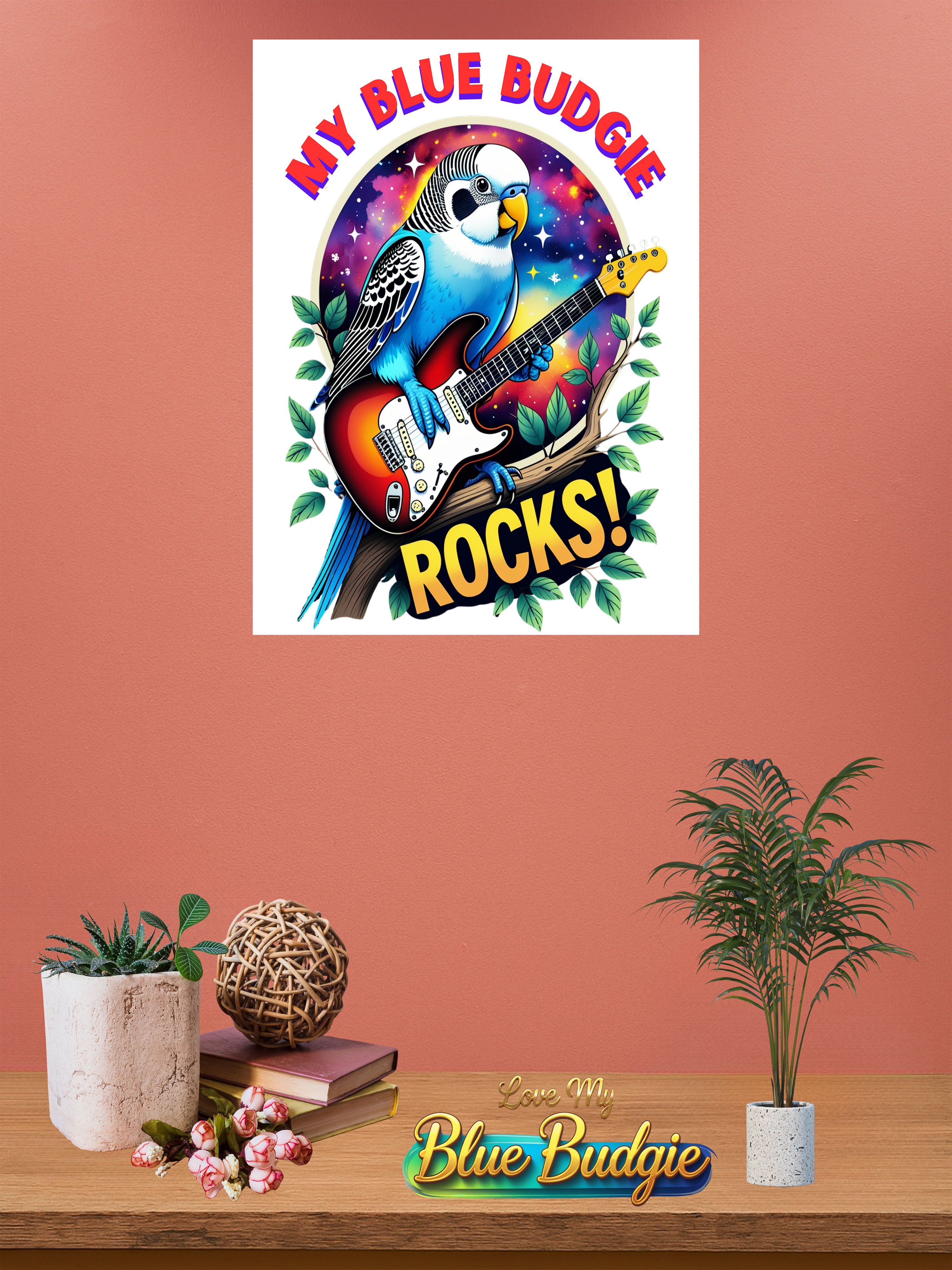 Blue Budgie Rocks Wall-Hanging