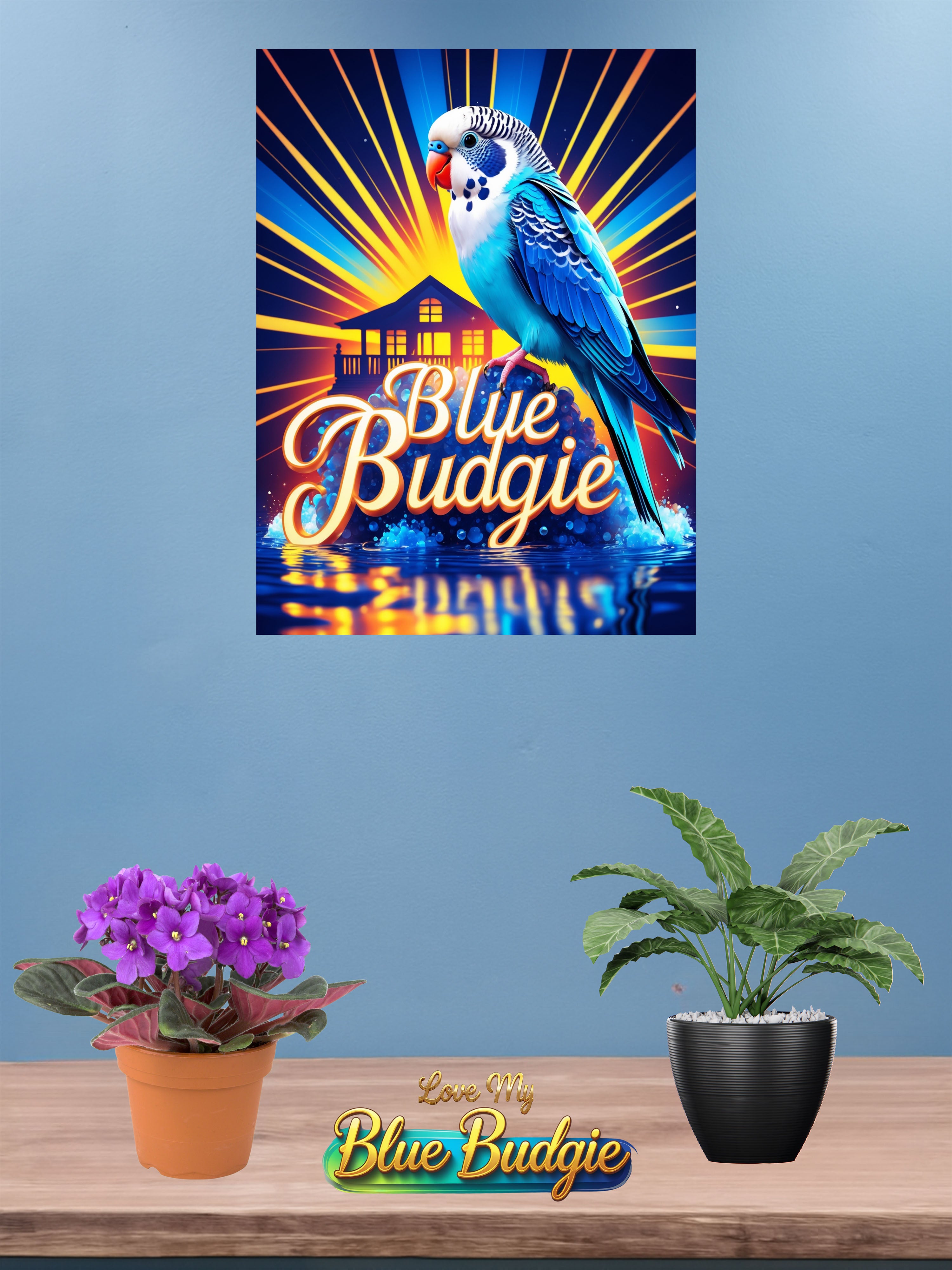 Blue Budgie Sunburst Wall-Hanging