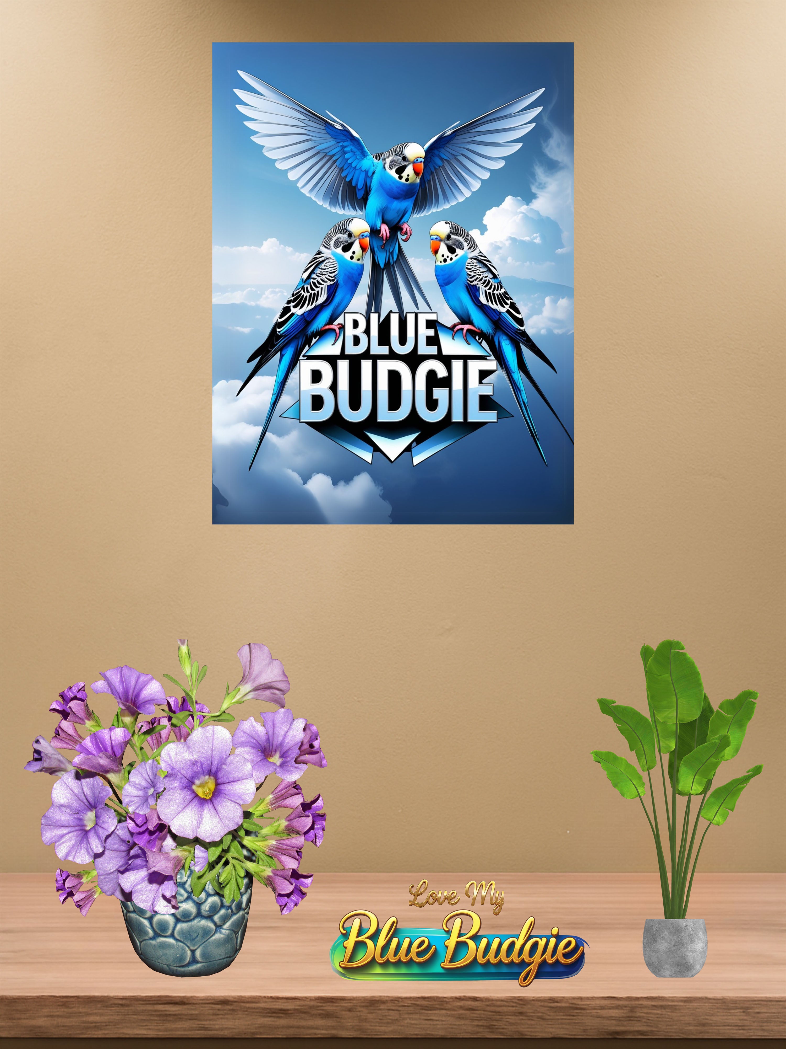 Blue Budgie Flying Wall-Hanging