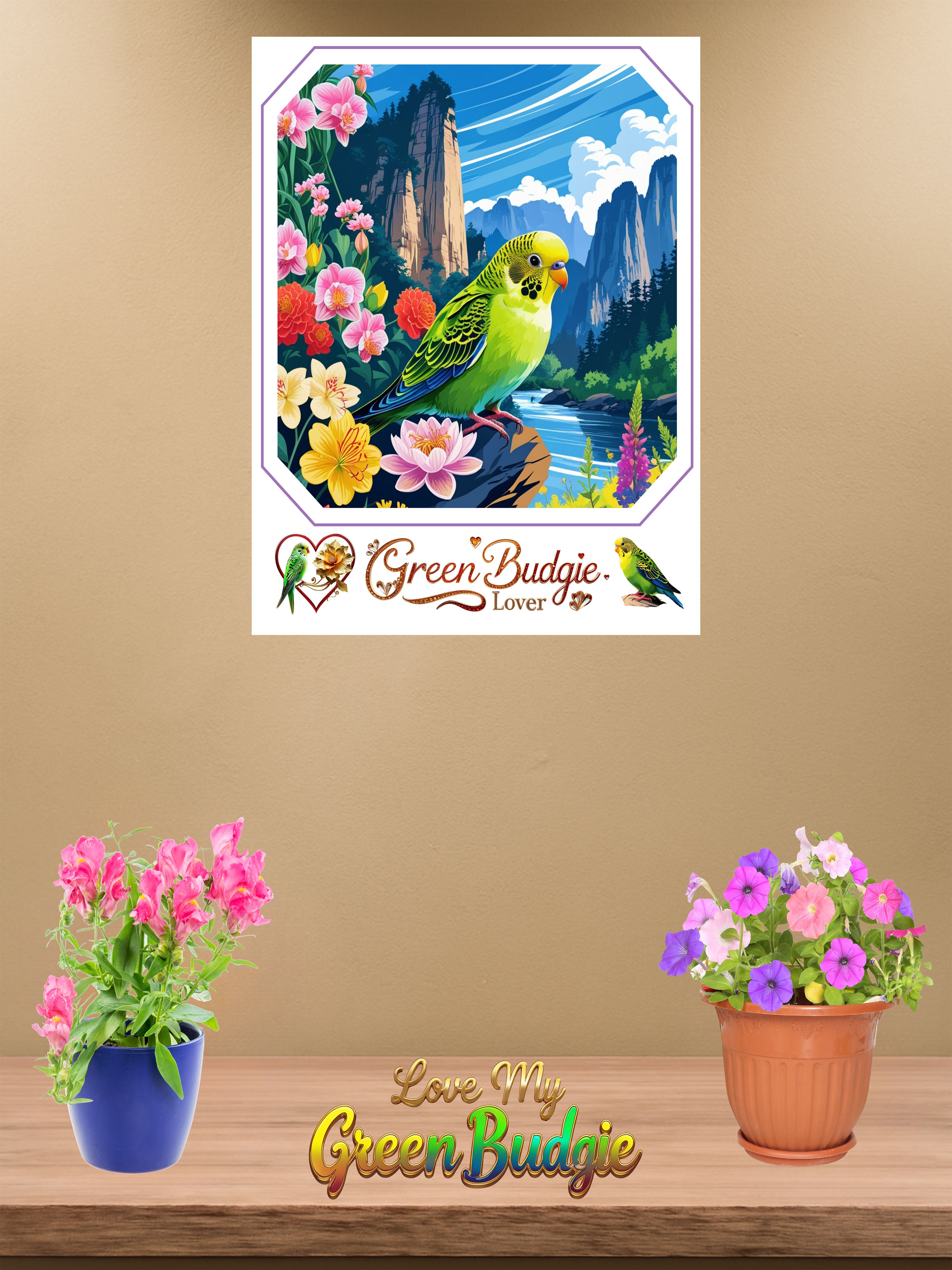 Green Budgie Lover Nature Wall-Hanging