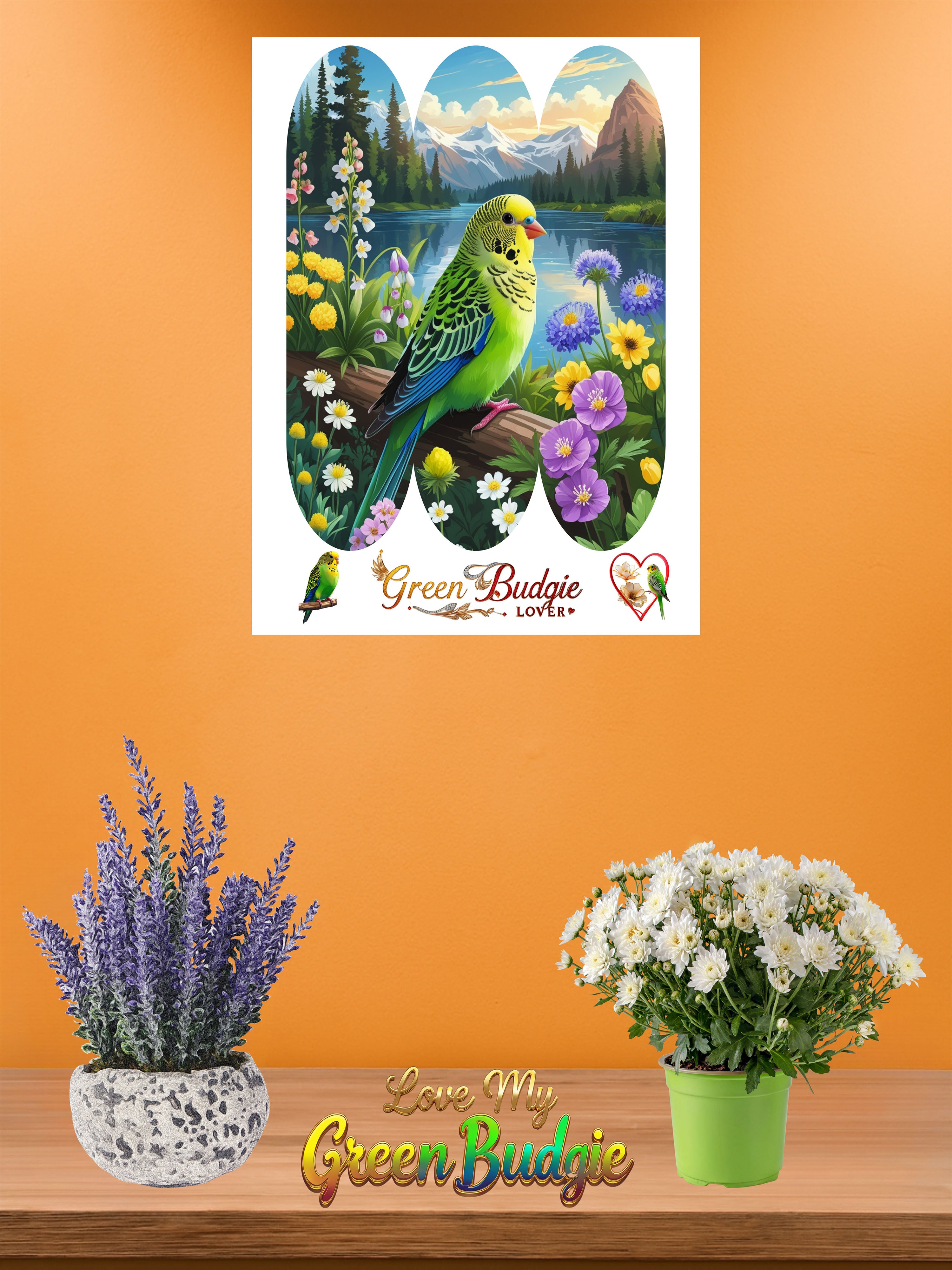 Green Budgie Lover Floral Wall-Hanging