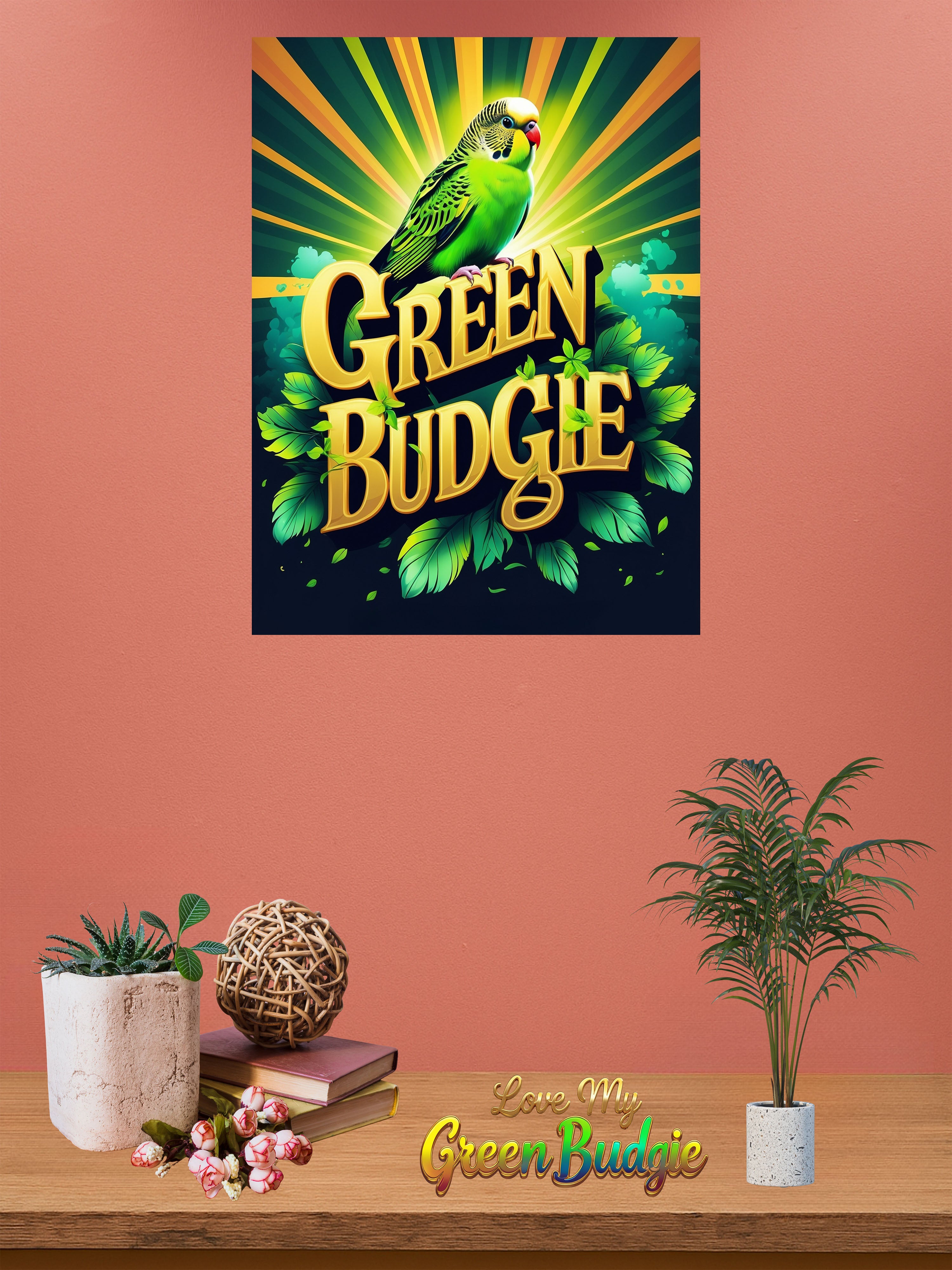 Green Budgie Sunburst Wall-Hanging