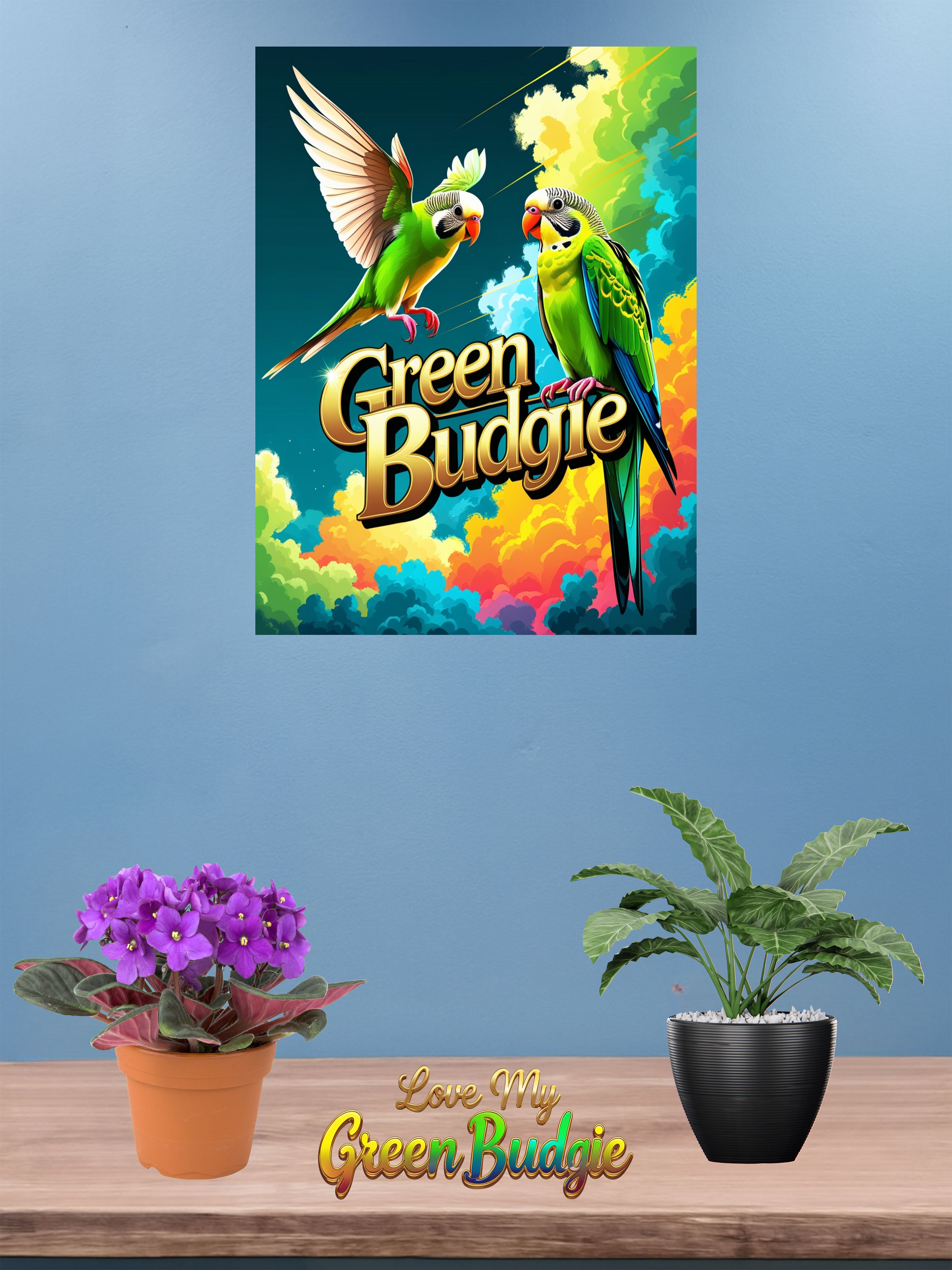 Green Budgie Flying Wall-Hanging