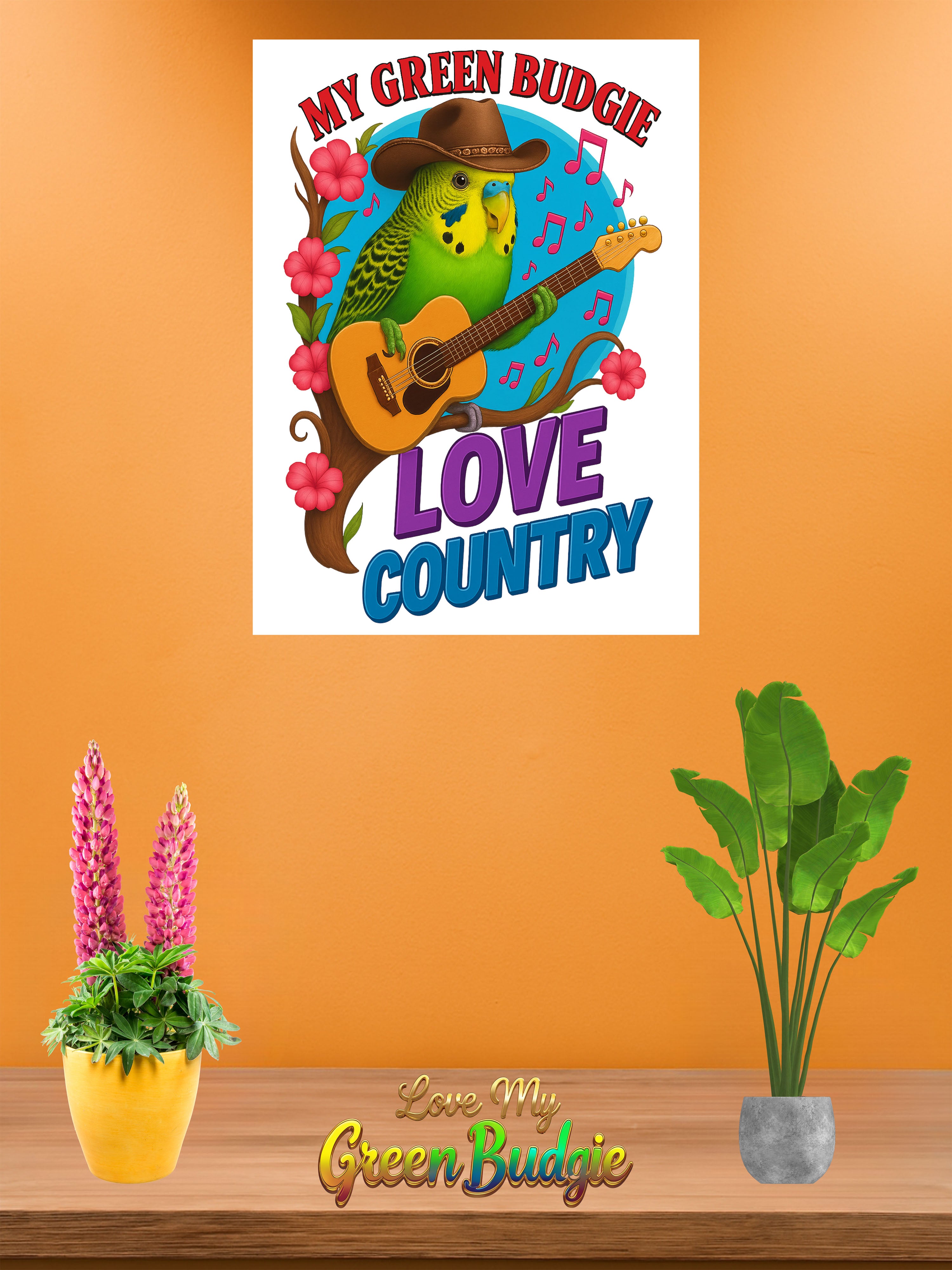 Green Budgie Loves Country Wall-Hanging