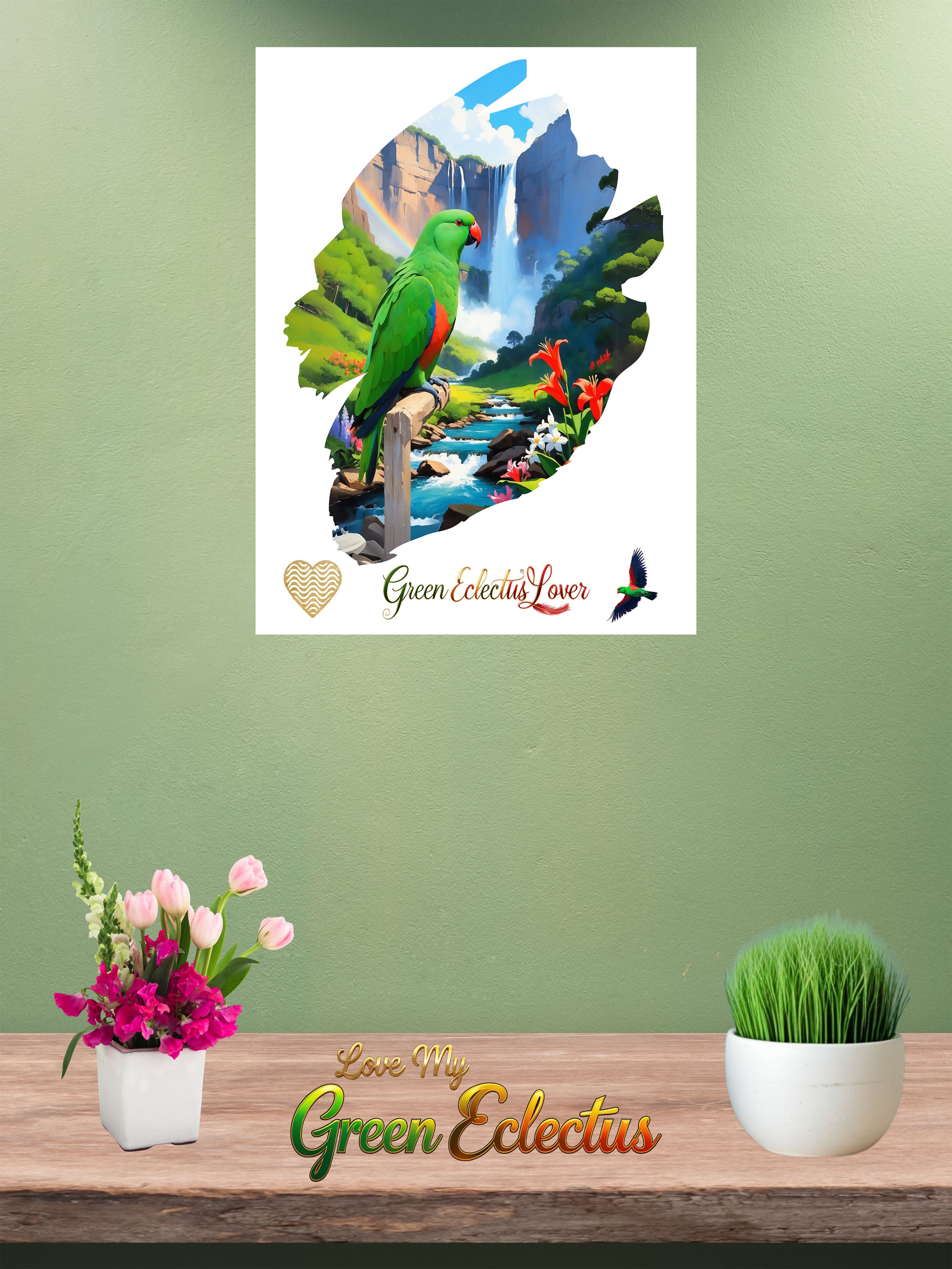 Green Eclectus Lover Waterfall Wall-Hanging