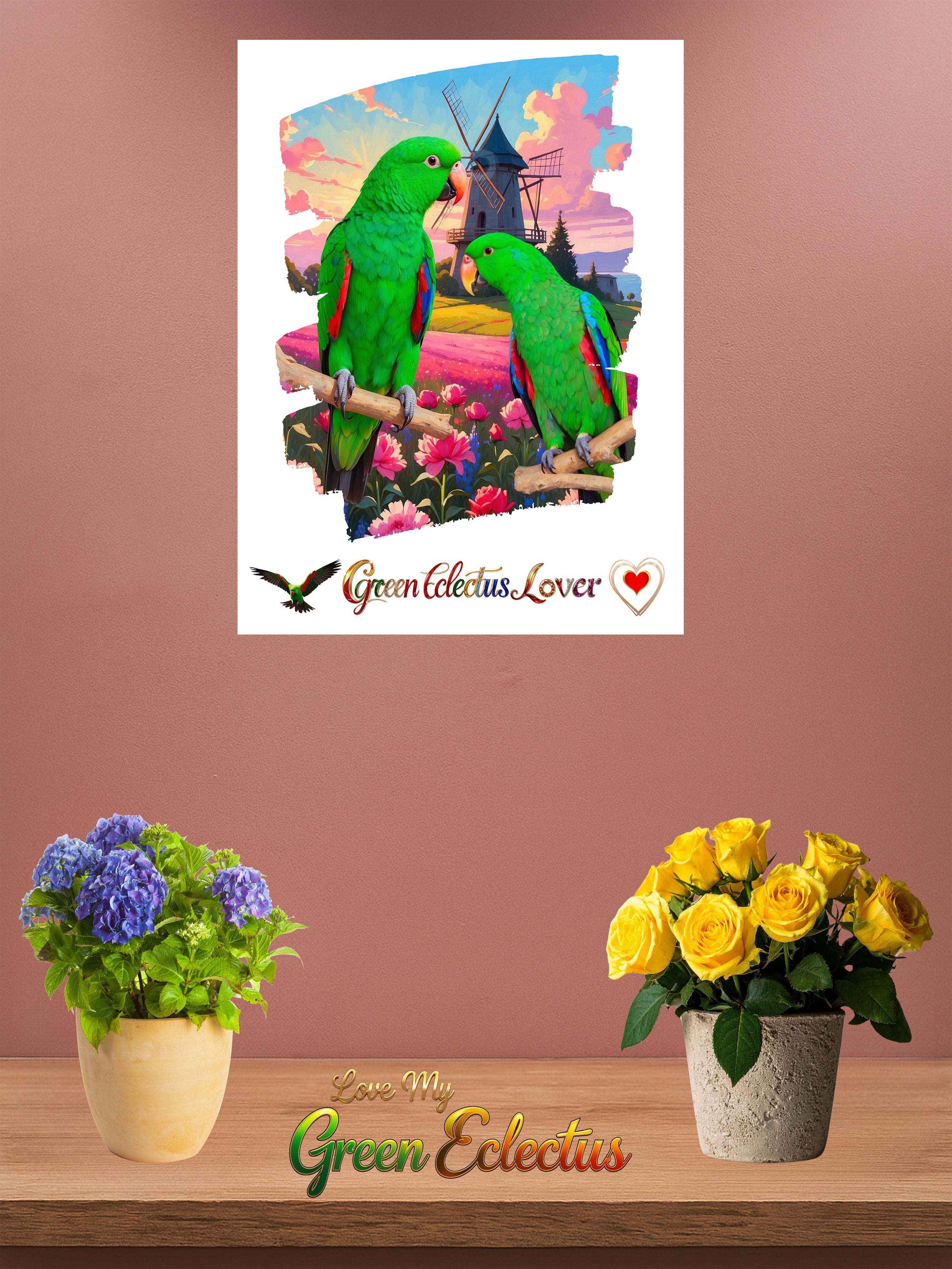 Green Eclectus Lover Floral Wall-Hanging