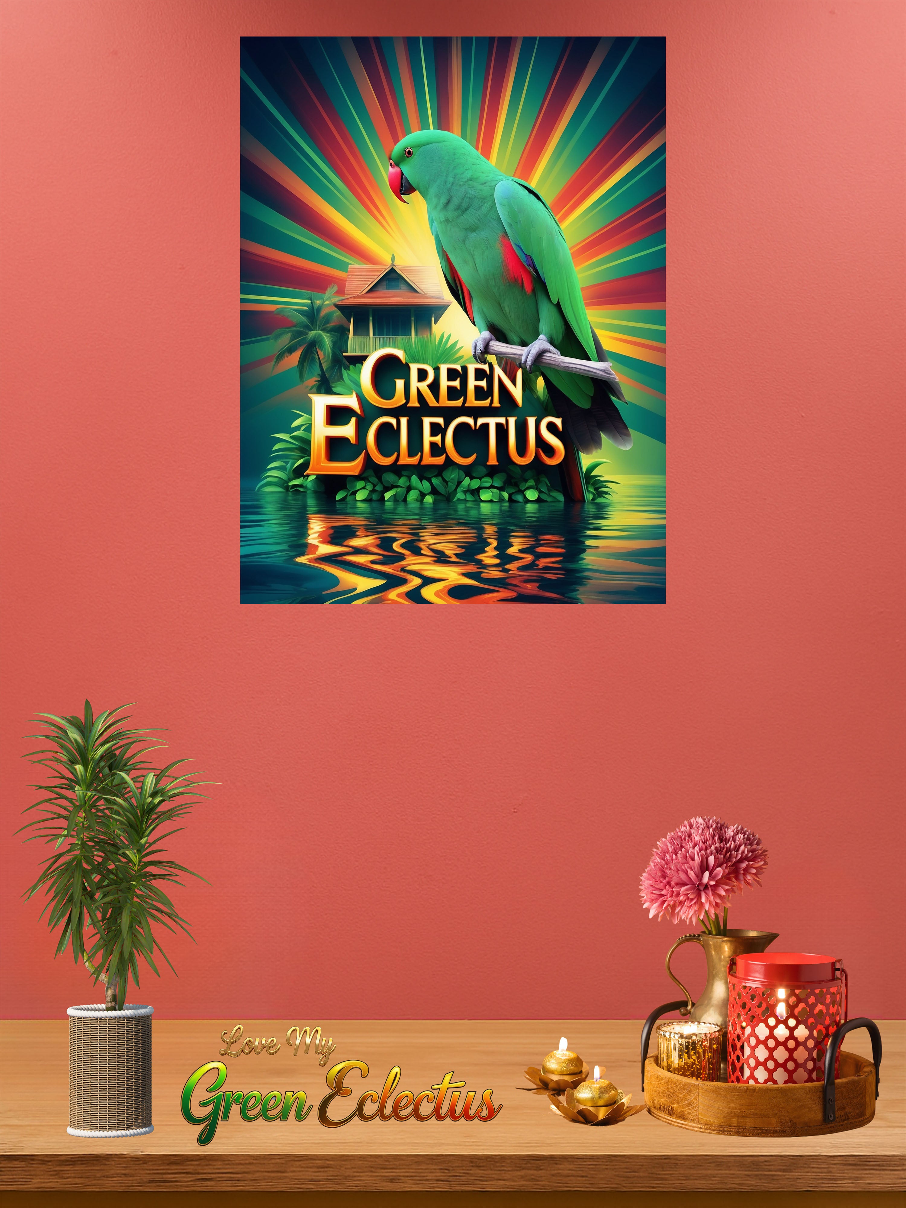 Green Eclectus Sunburst Wall-Hanging