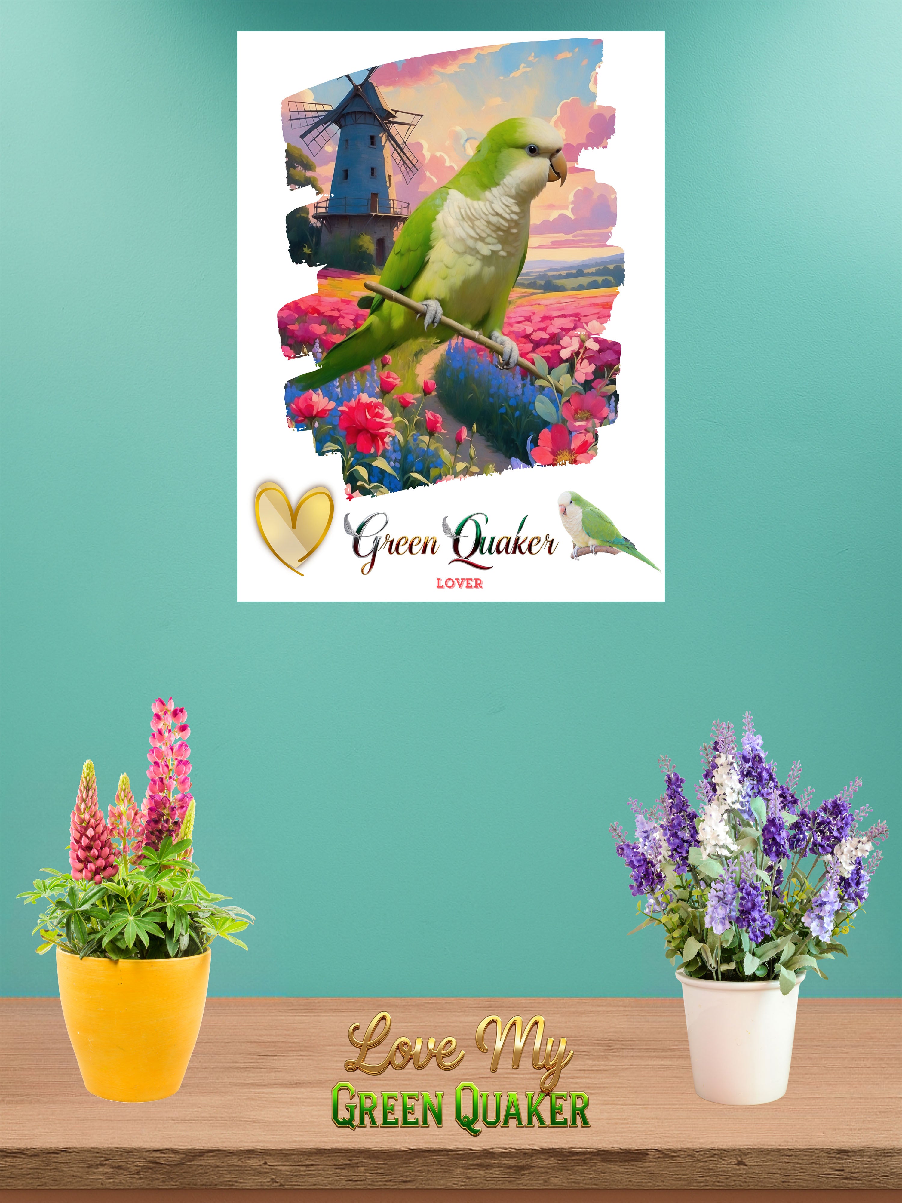 Green Quaker Lover Floral Wall-Hanging