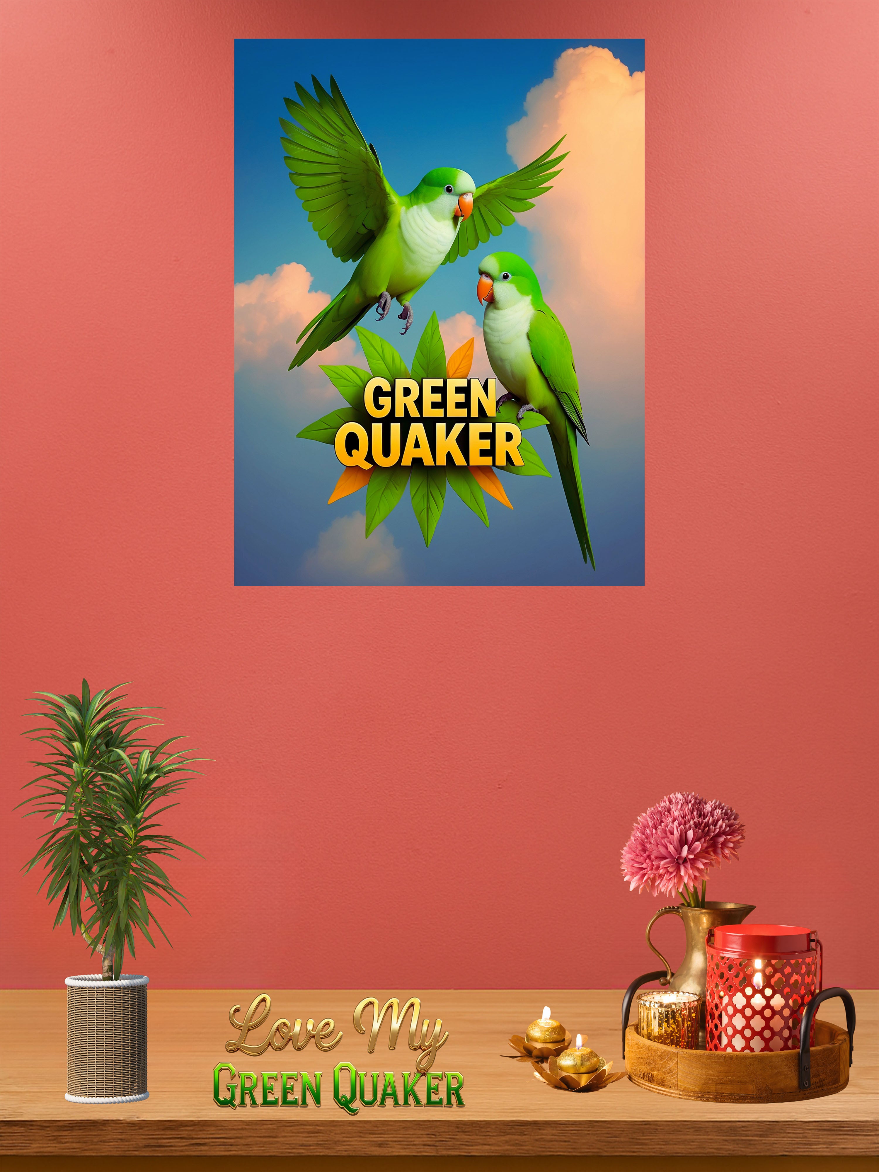 Green Quaker Flying Sky Wall-Hanging