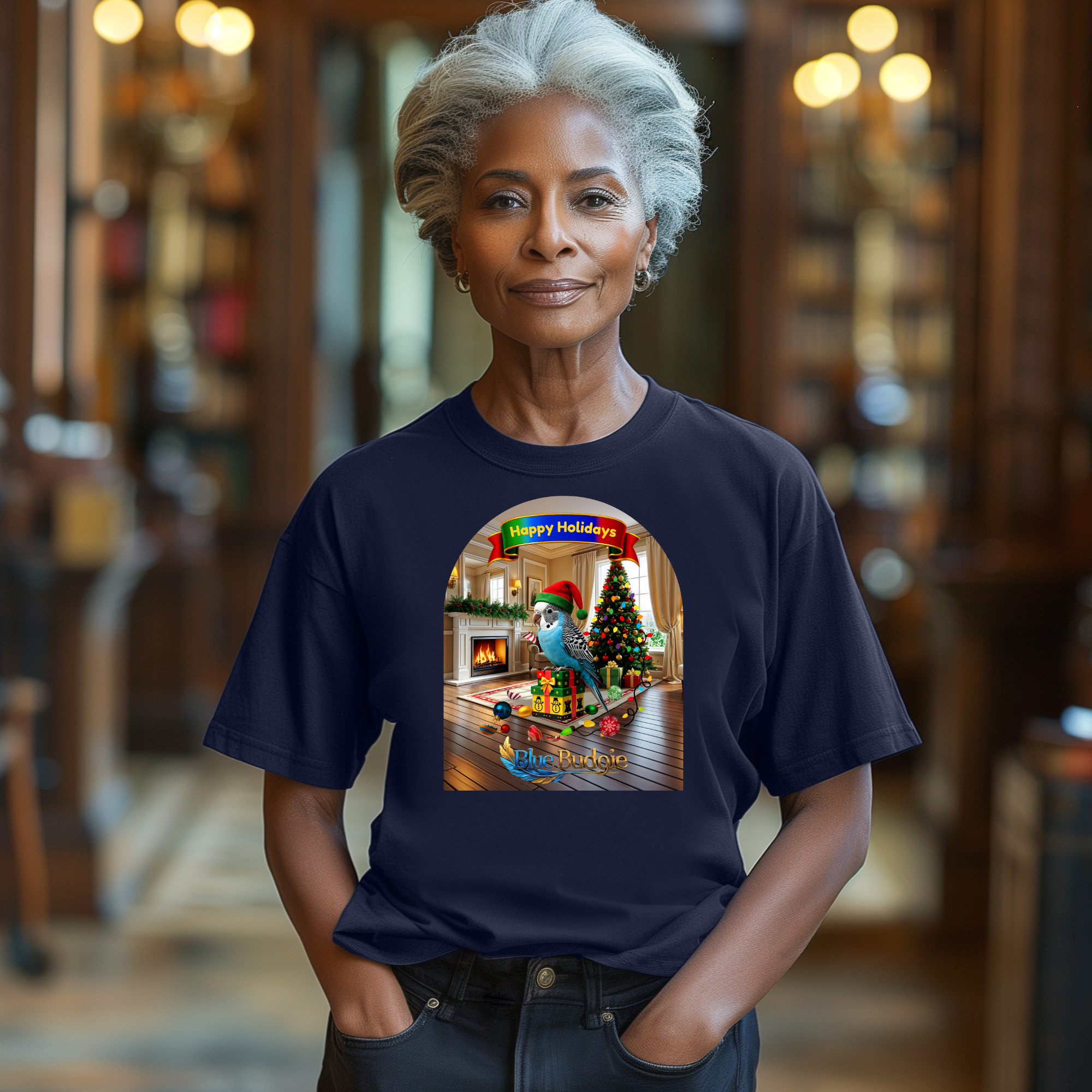 Happy Holidays Blue Budgie T-Shirt