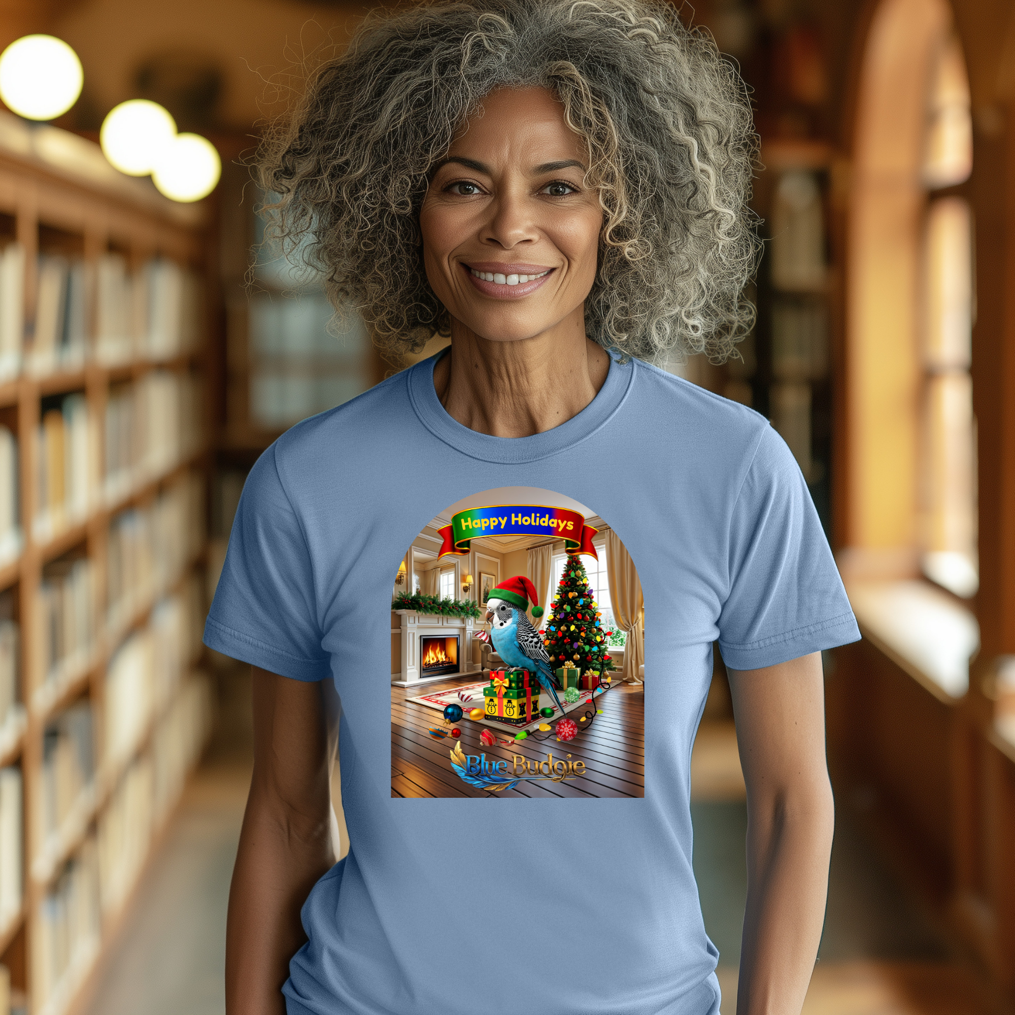 Happy Holidays Blue Budgie T-Shirt