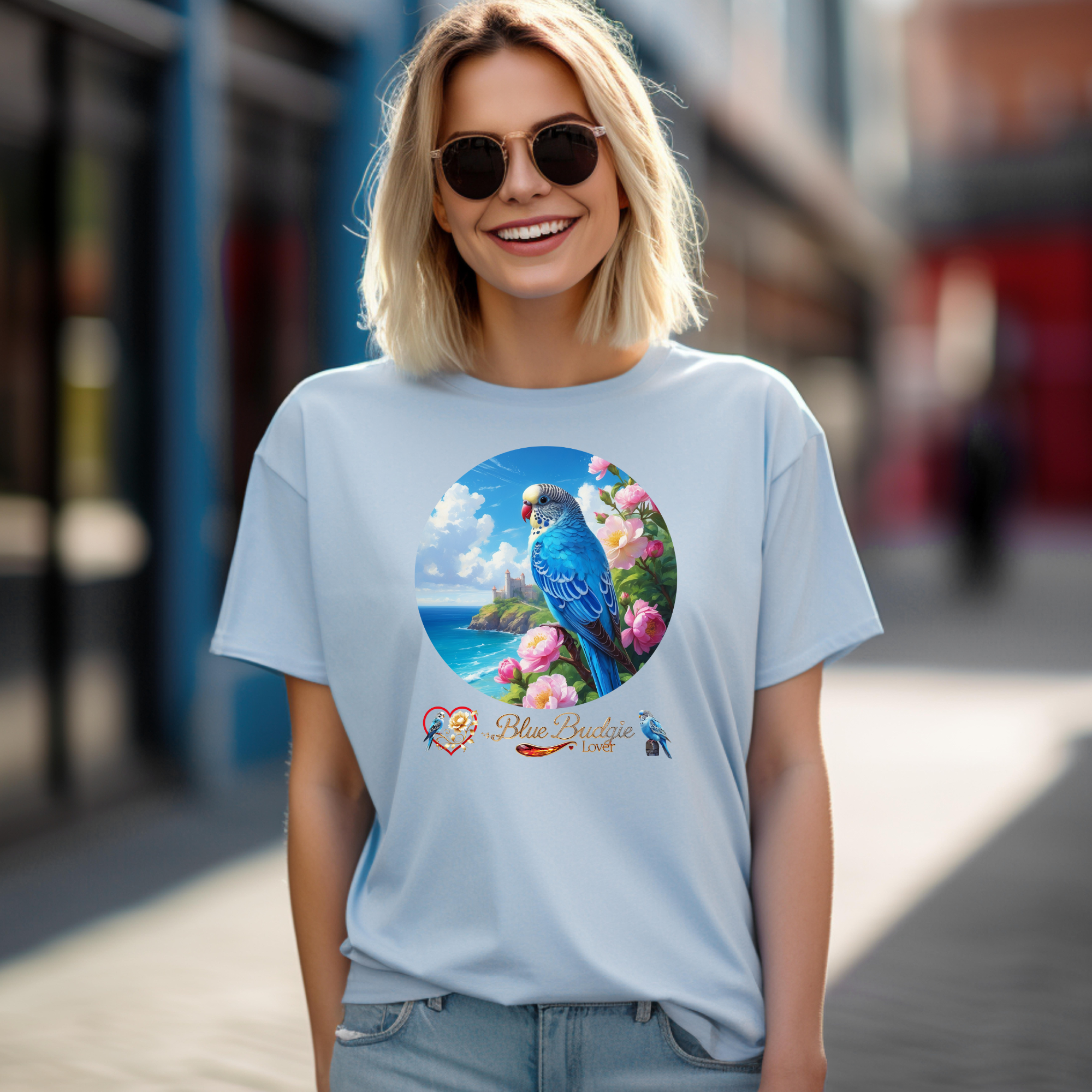 Blue Budgie Lover Floral T-Shirt