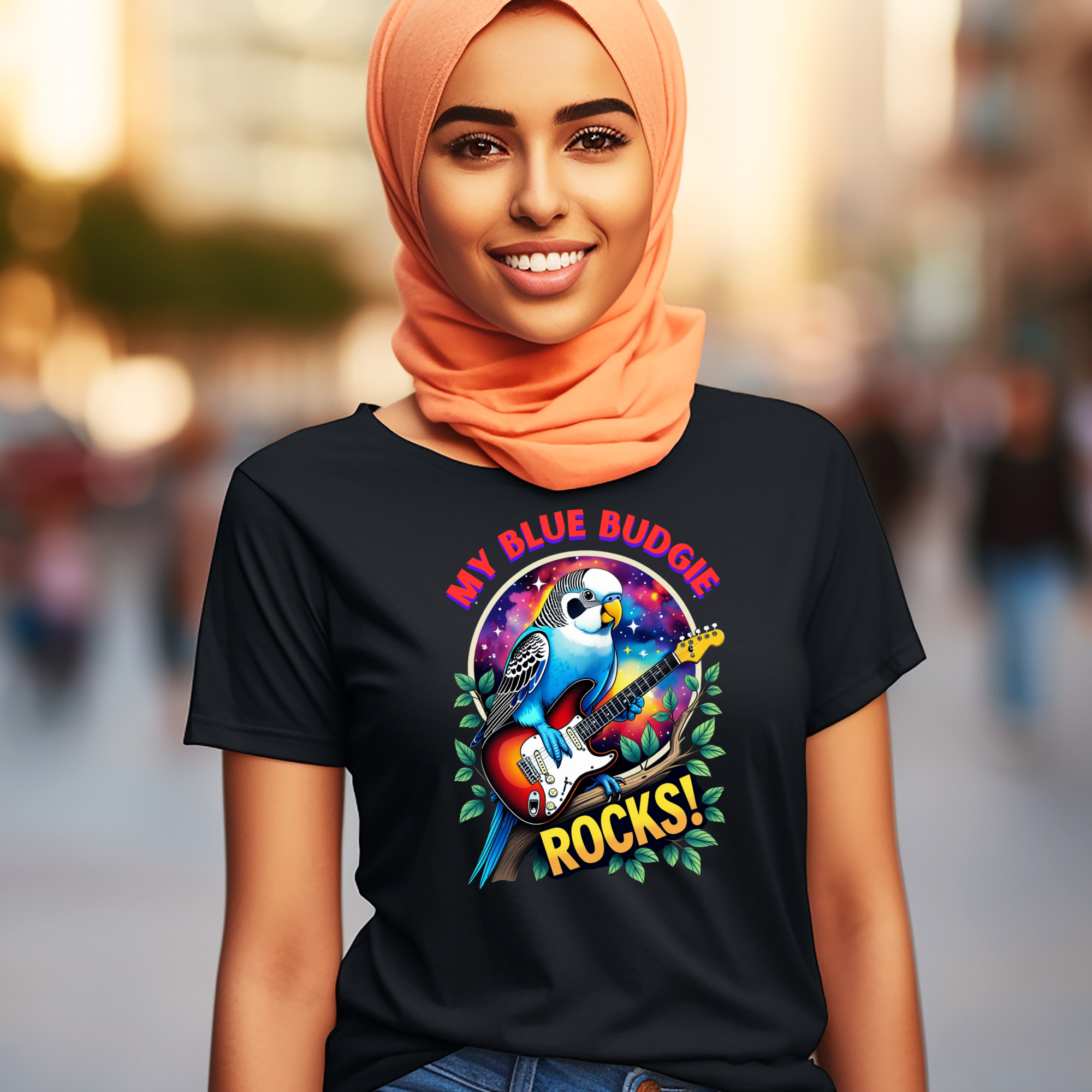 My Blue Budgie Rocks Guitar T-Shirt