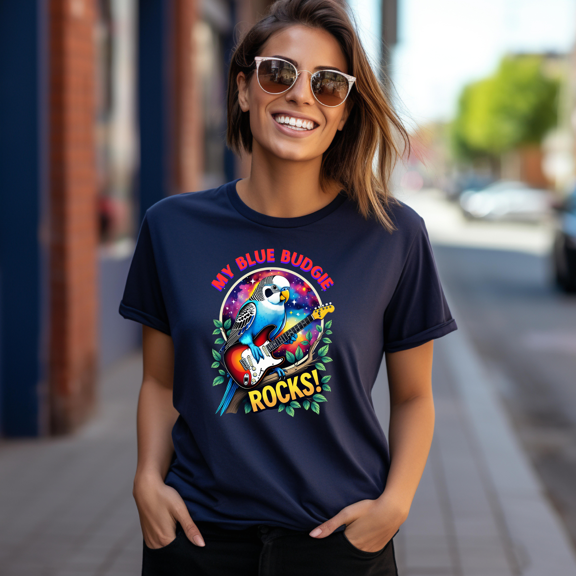 My Blue Budgie Rocks Guitar T-Shirt