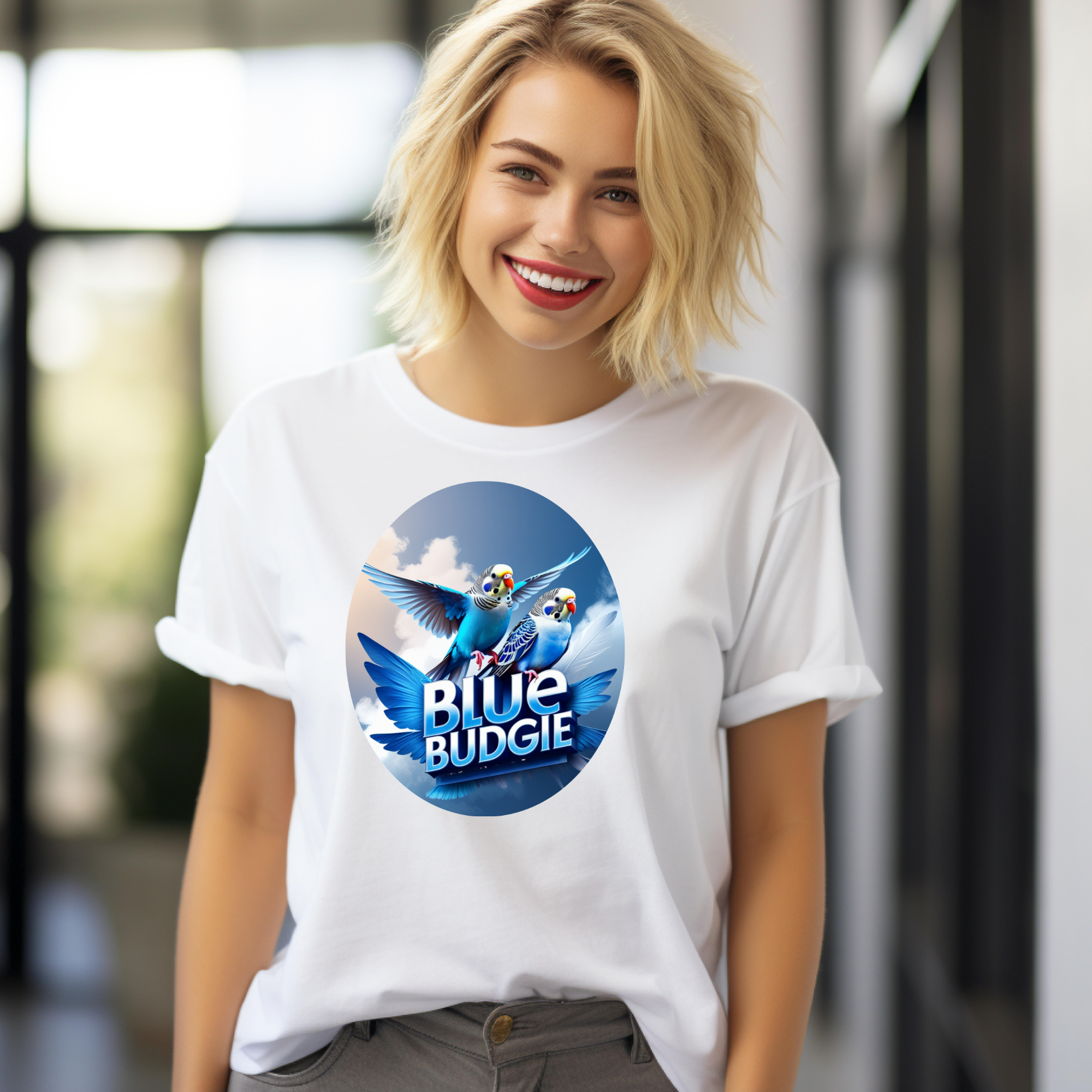 Blue Budgie Flying Sky T-Shirt