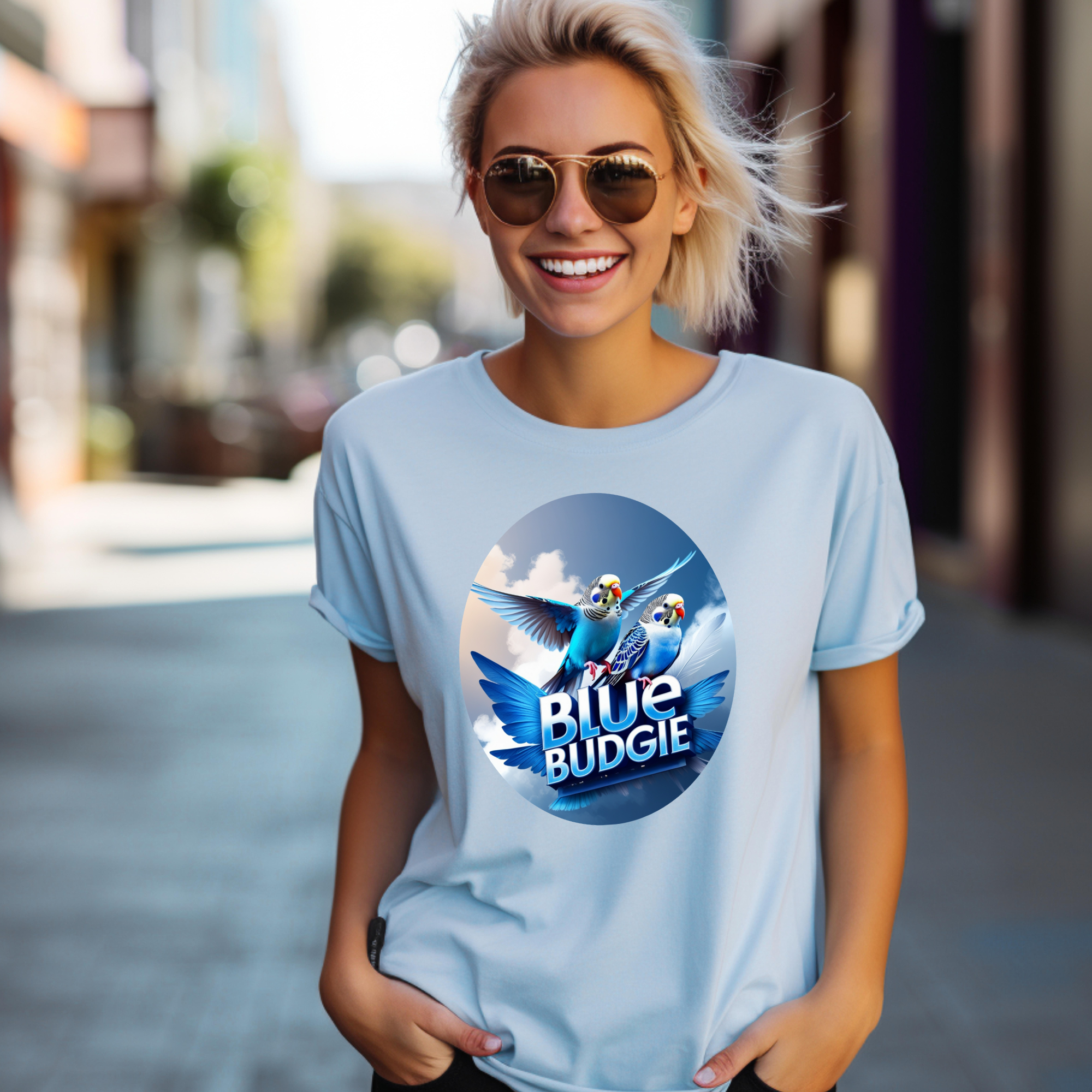 Blue Budgie Flying Sky T-Shirt