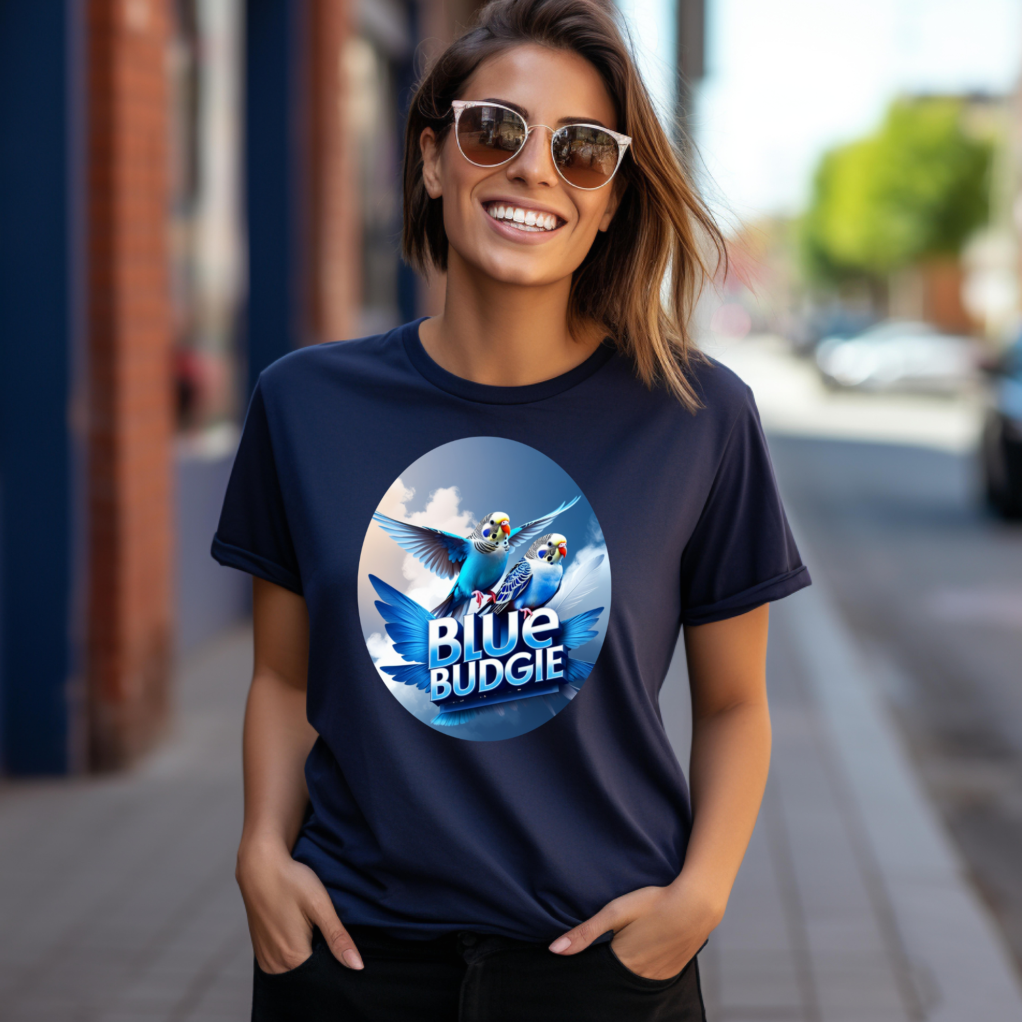 Blue Budgie Flying Sky T-Shirt