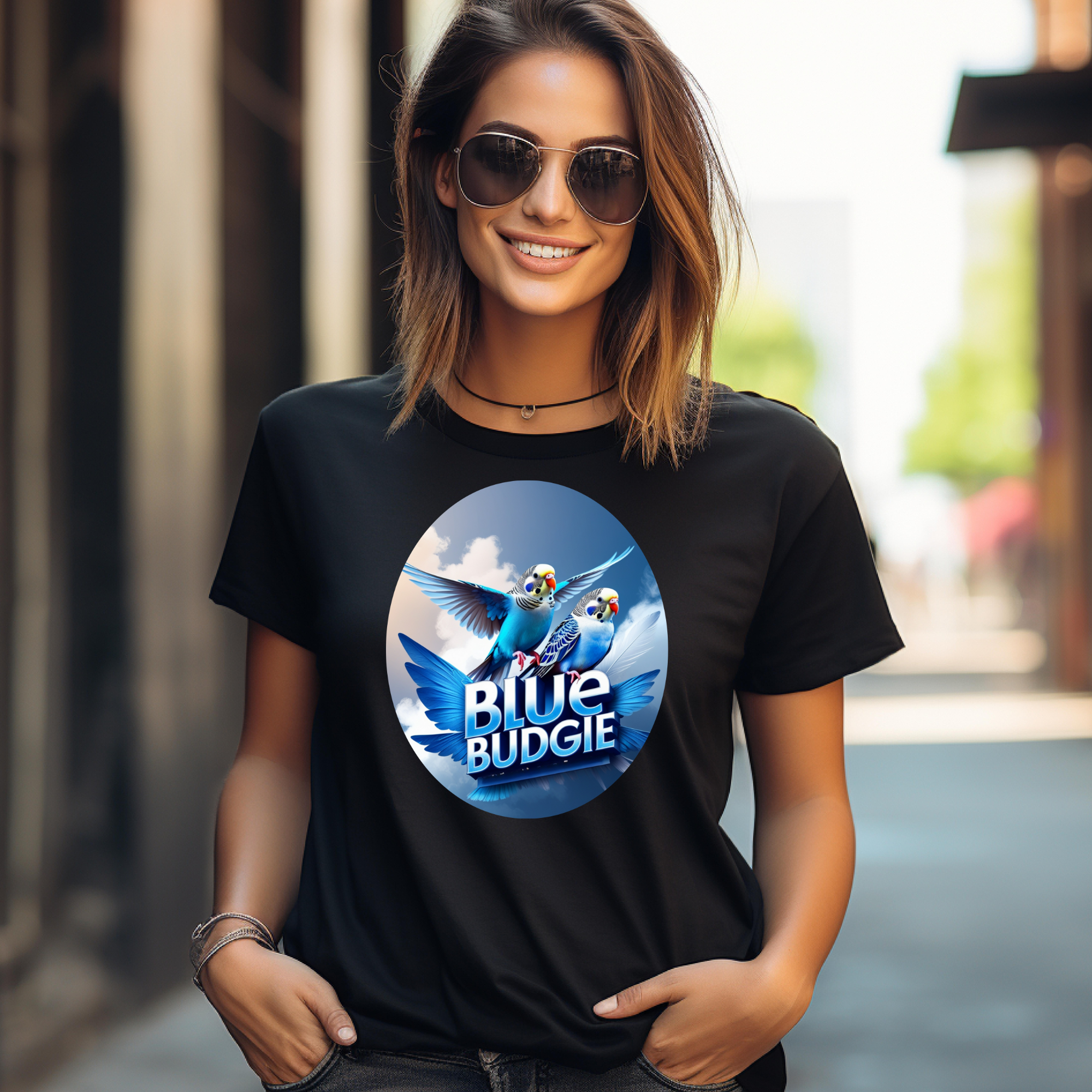 Blue Budgie Flying Sky T-Shirt