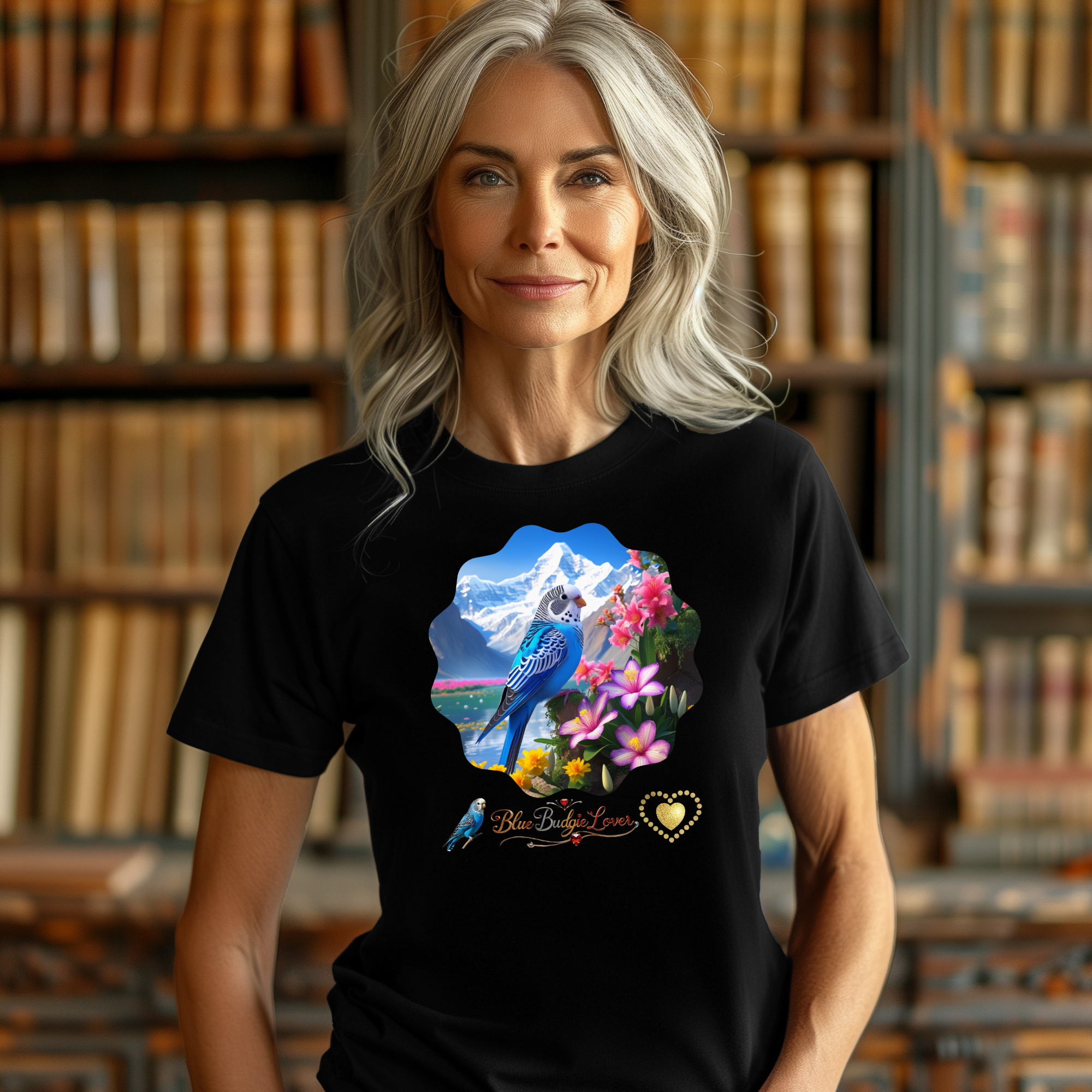 Blue Budgie Lover Floral T-Shirt